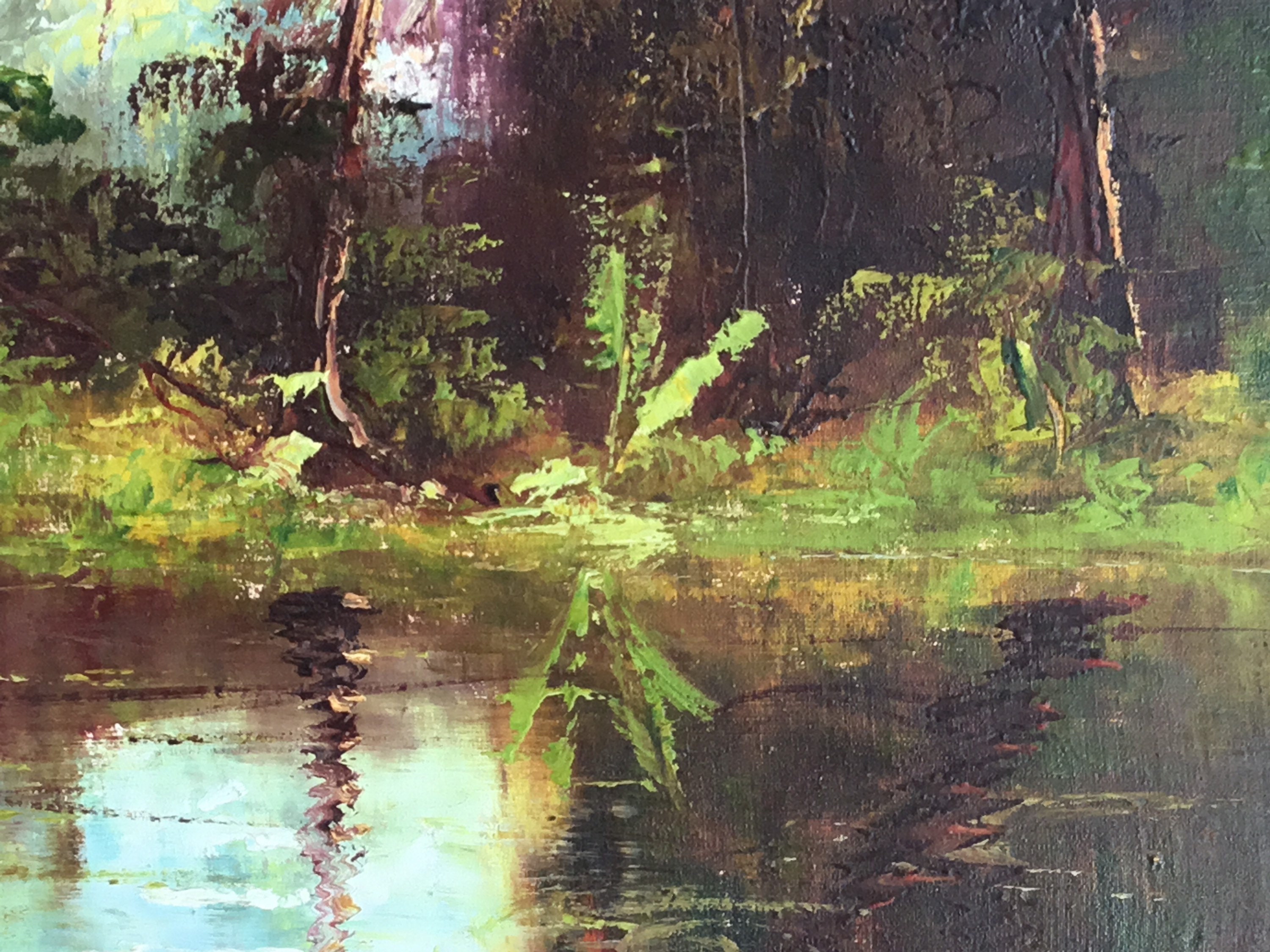 Vintage African Landscape | Pandu E. Congo Painting, 1930s Tropical Forest Oil Canvas — photo 4 of 11