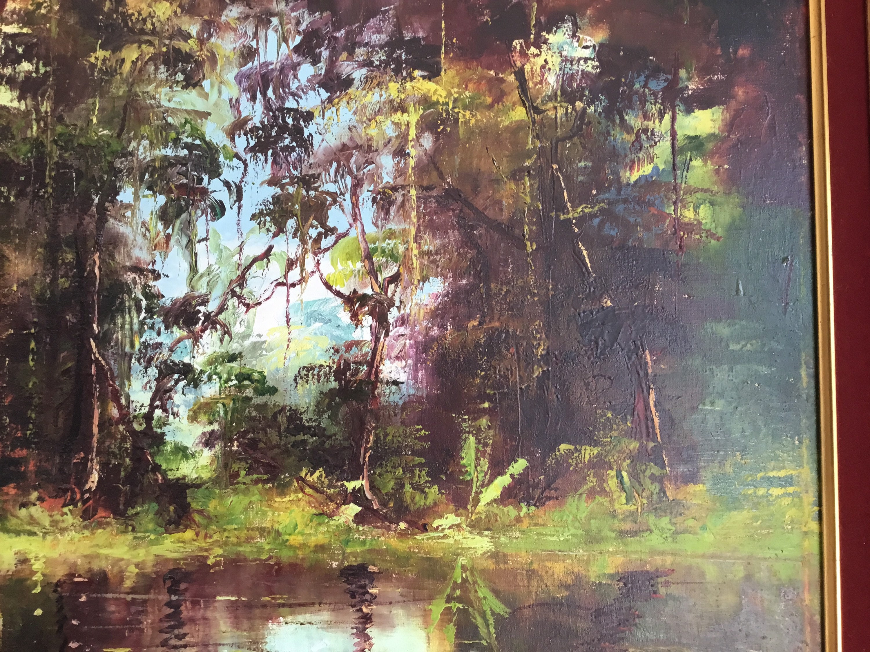 Vintage African Landscape | Pandu E. Congo Painting, 1930s Tropical Forest Oil Canvas — photo 5 of 11