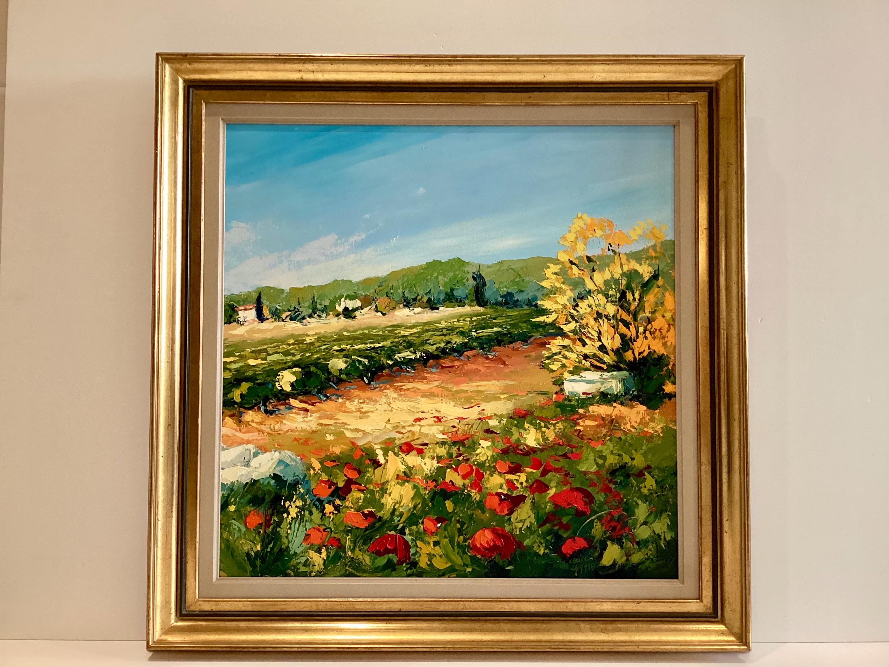 Landscape Painting | Cecilia Carrasse Belgian Artist, Poppies Oil on Canvas Signed — photo 2 of 11