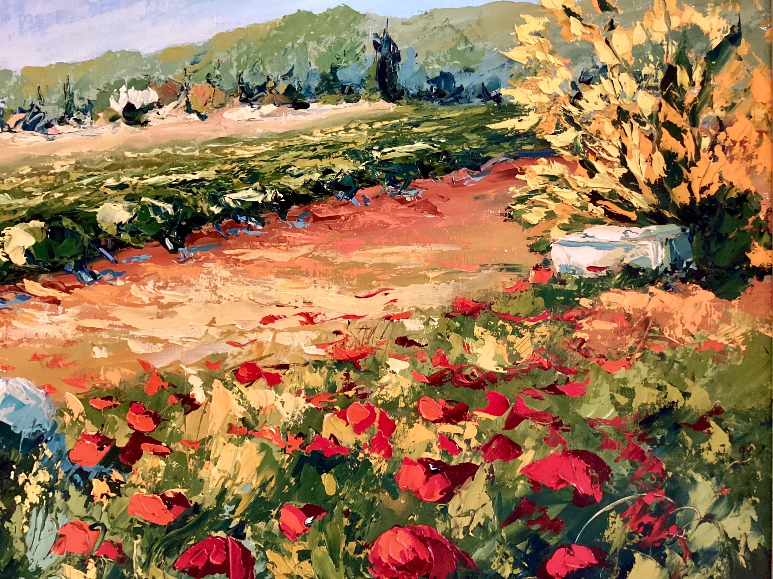 Landscape Painting | Cecilia Carrasse Belgian Artist, Poppies Oil on Canvas Signed — photo 4 of 11