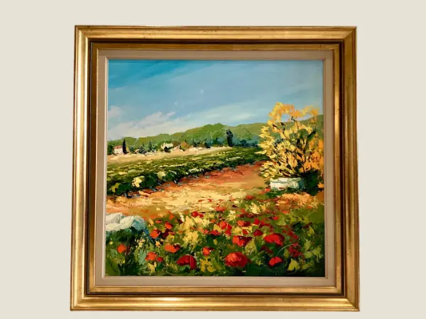 Landscape Painting | Cecilia Carrasse Belgian Artist, Poppies Oil on Canvas Signed
