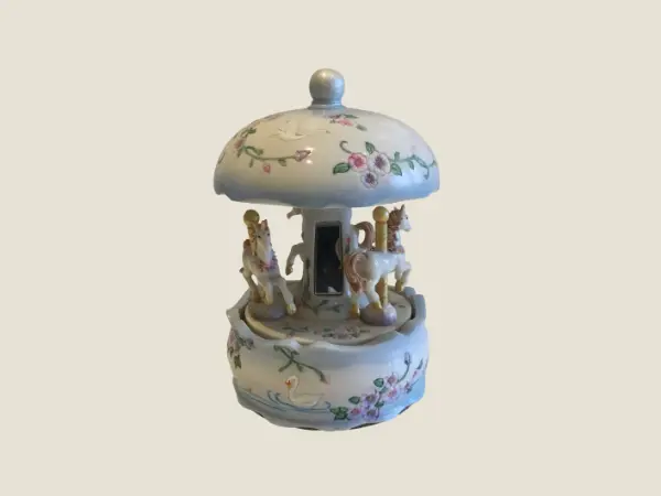 Vintage Music Box | 1980s Unicorns With Rotanting Carousel, Floral Design