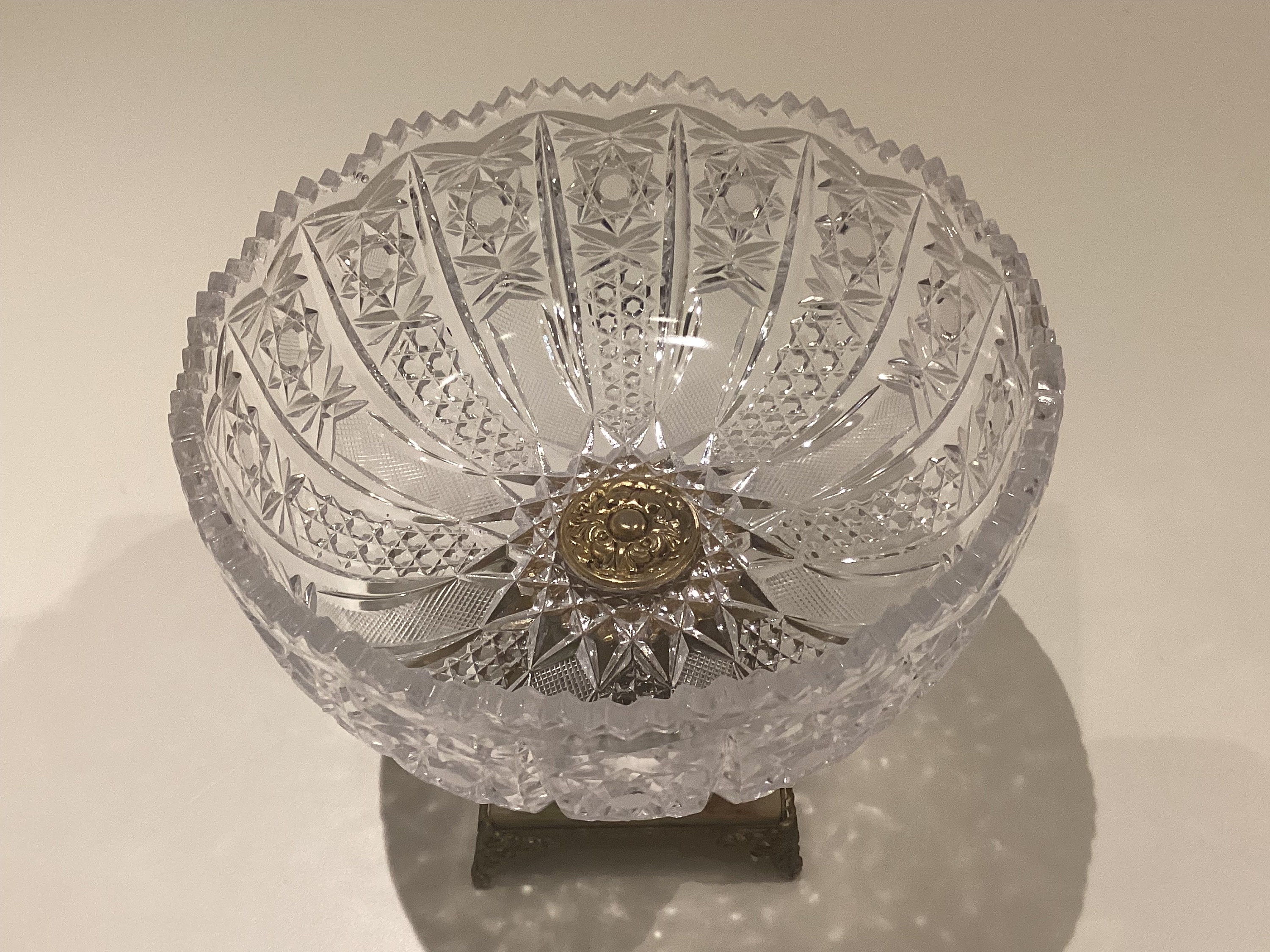 Vintage Centerpiece | 1950s Italian Crystal Fruit Bowl, Onyx and Brass Base — photo 5 of 8