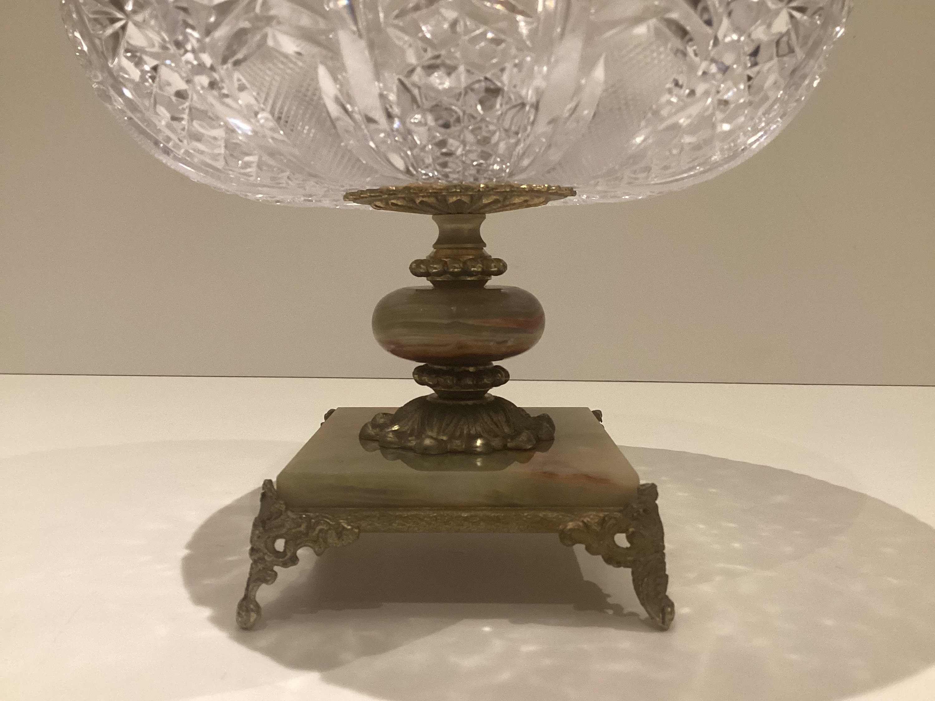 Vintage Centerpiece | 1950s Italian Crystal Fruit Bowl, Onyx and Brass Base — photo 8 of 8