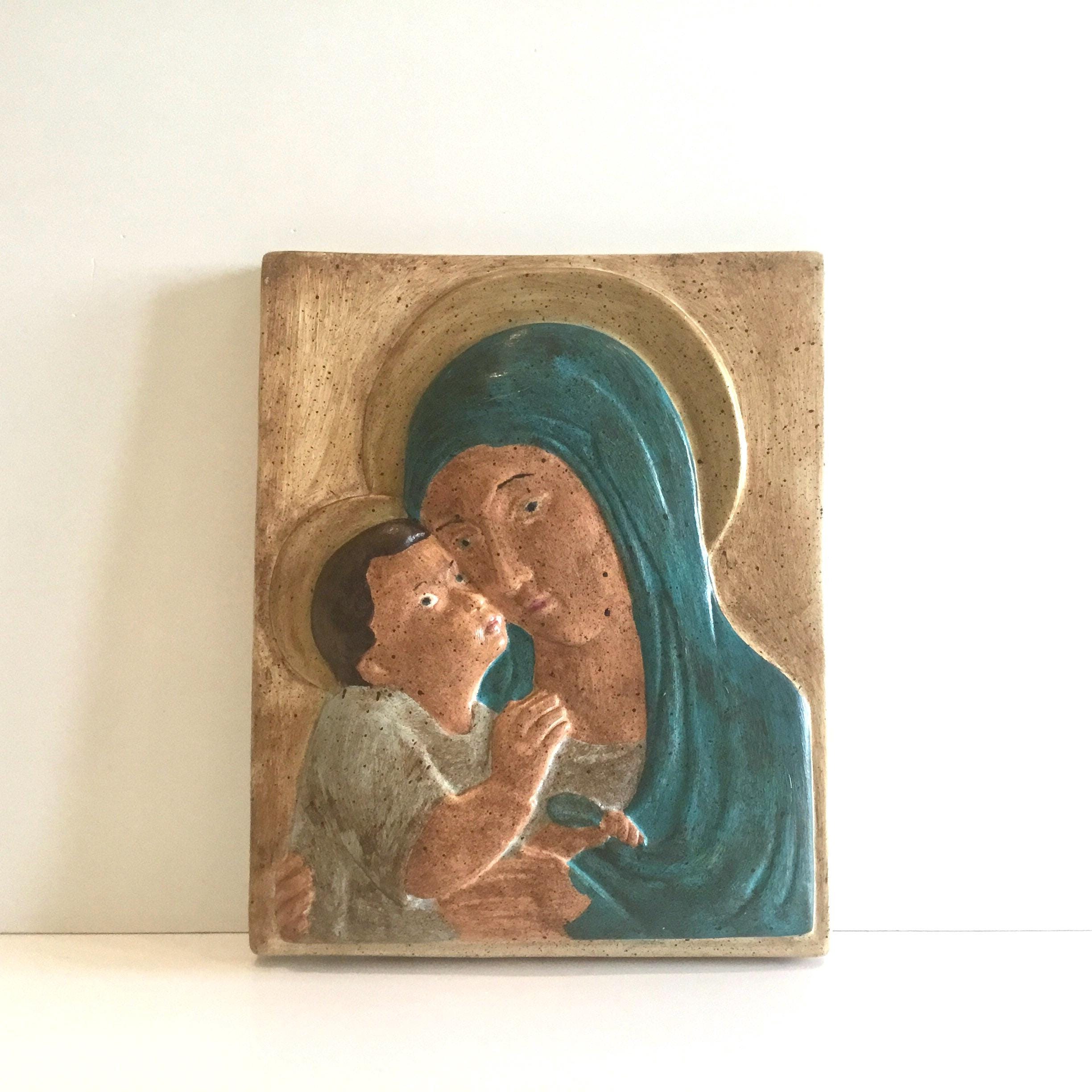 Sacred Relief | Diego Casella-Pc-1954 Madonna and Child (1972) Hand-Painted Ceramic — photo 2 of 8