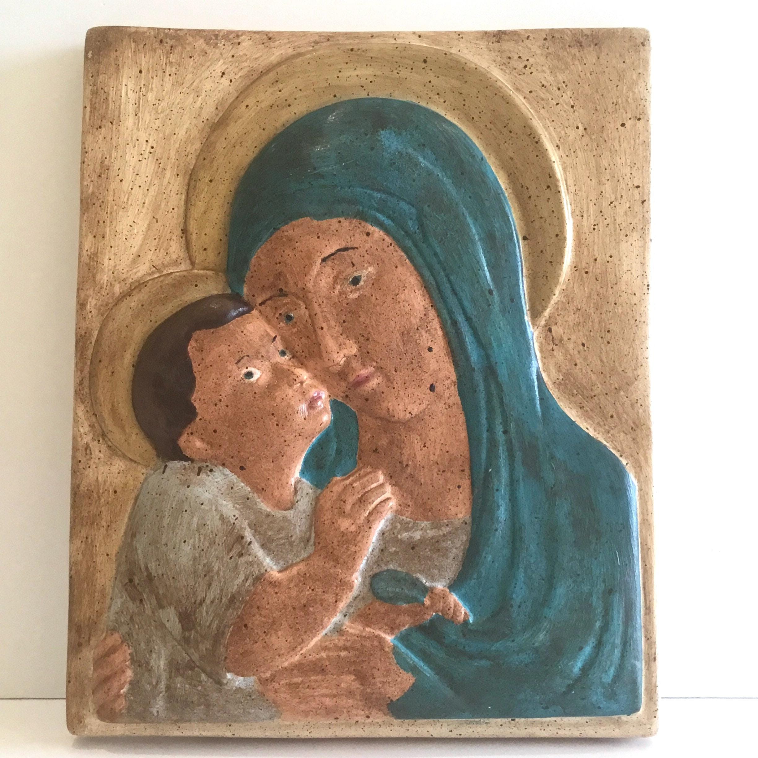 Sacred Relief | Diego Casella-Pc-1954 Madonna and Child (1972) Hand-Painted Ceramic — photo 3 of 8