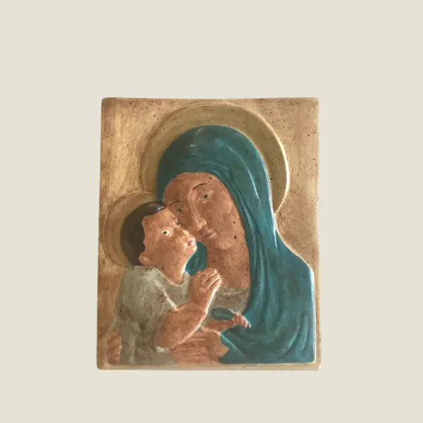 Sacred Relief | Diego Casella-Pc-1954 Madonna and Child (1972) Hand-Painted Ceramic