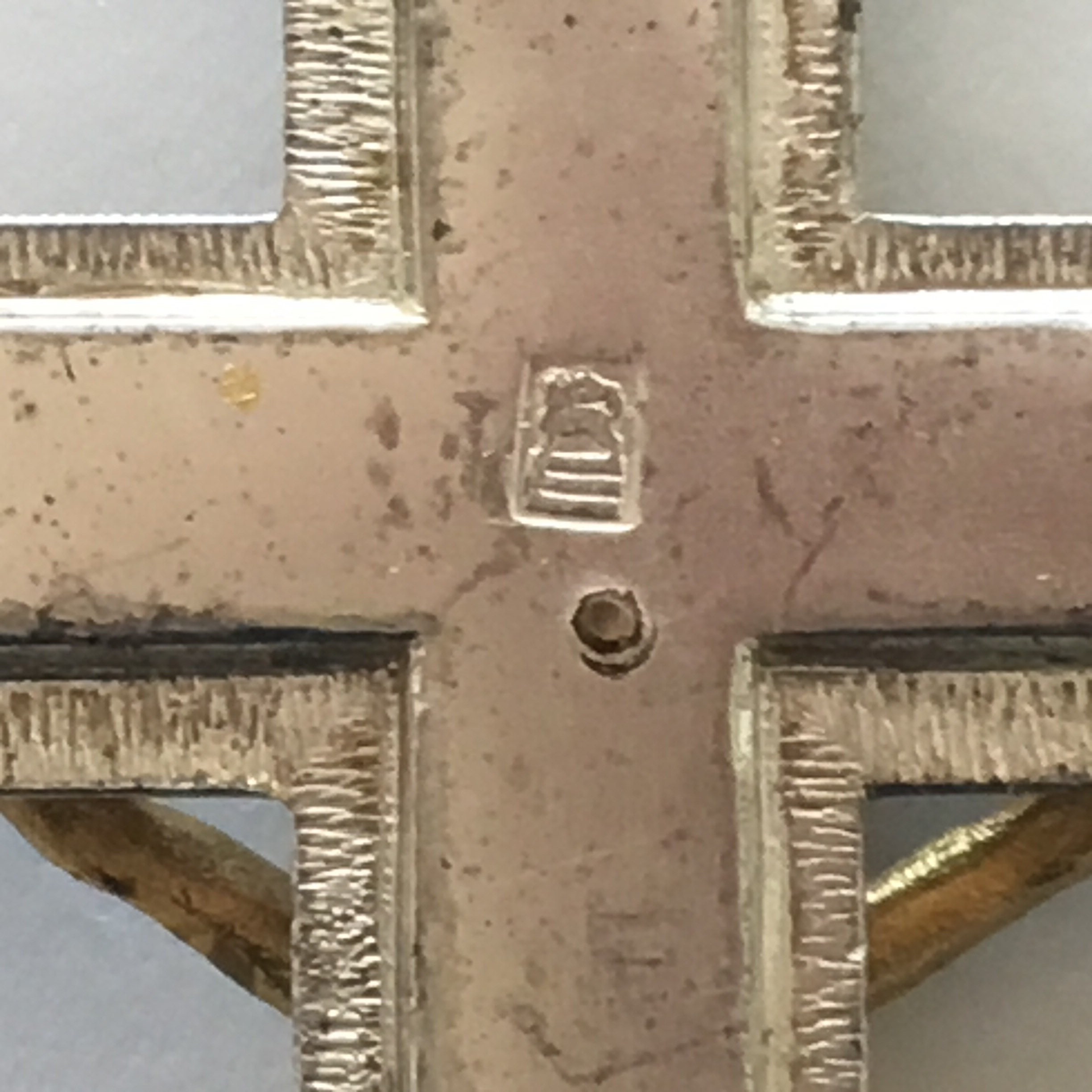 Vintage Crucifix | 1930s French Silver Plated Miniature, Black Enamel Cross with Golden Christ — photo 6 of 7
