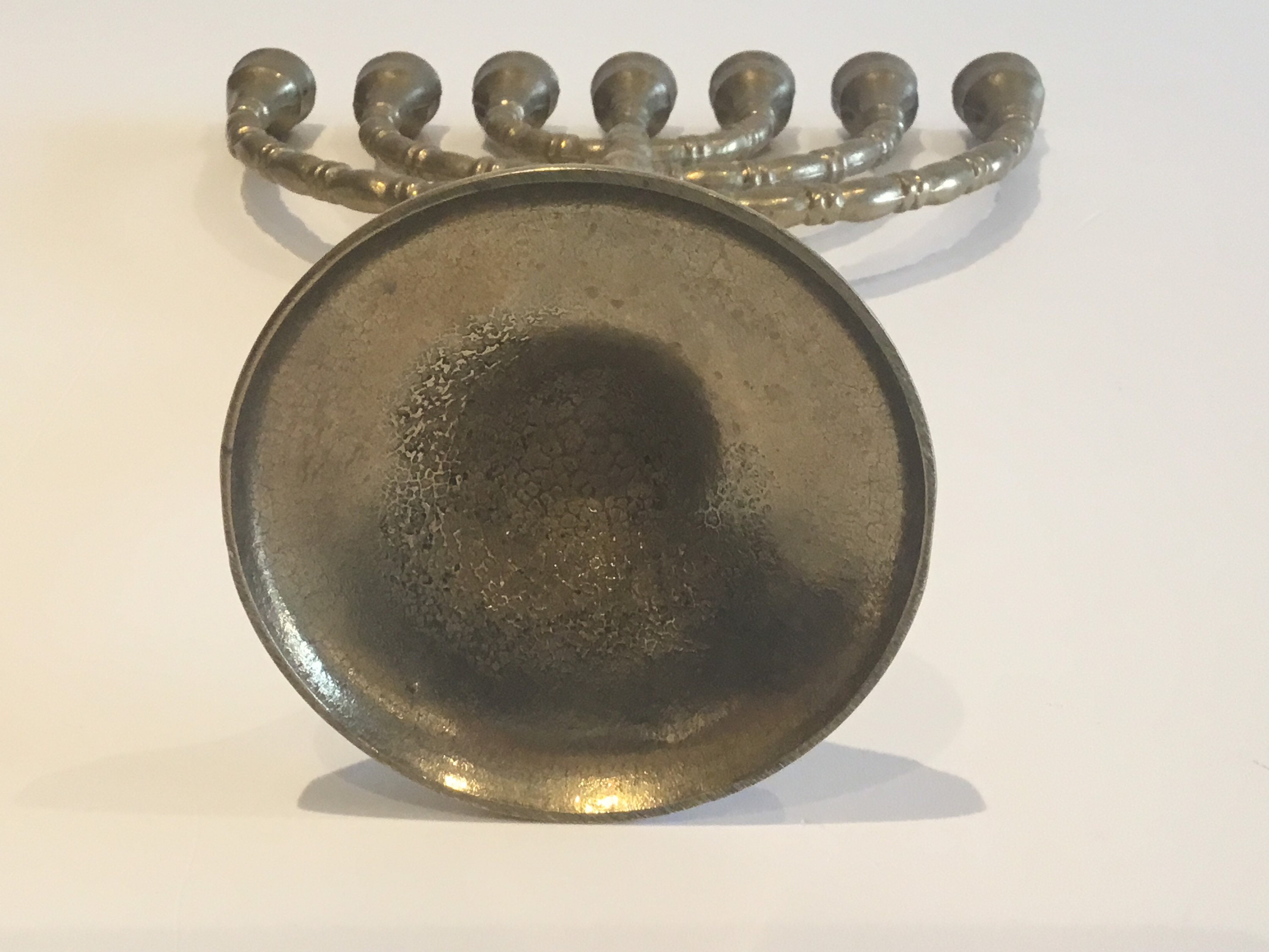 Vintage Menorah | 1960s Brass Candelabra Judaica, Seven Branch Israeli Candle Holder — photo 7 of 7