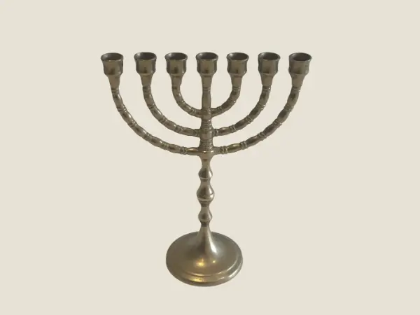 Vintage Menorah | 1960s Brass Candelabra Judaica, Seven Branch Israeli Candle Holder