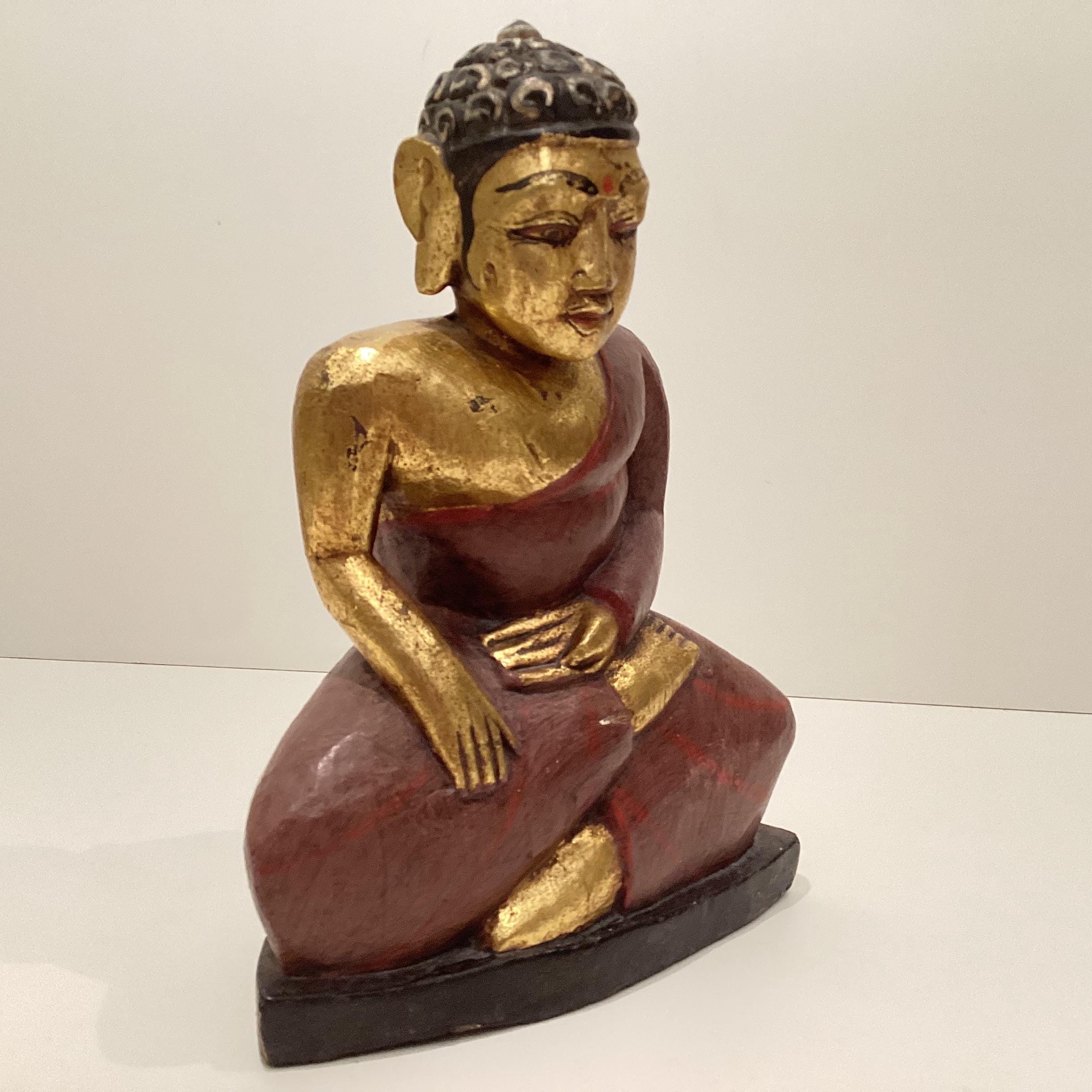 Antique Buddha – Hand-Carved Gilded Wood Tibetan Sculpture (1900s)  Figurine — photo 2 of 11