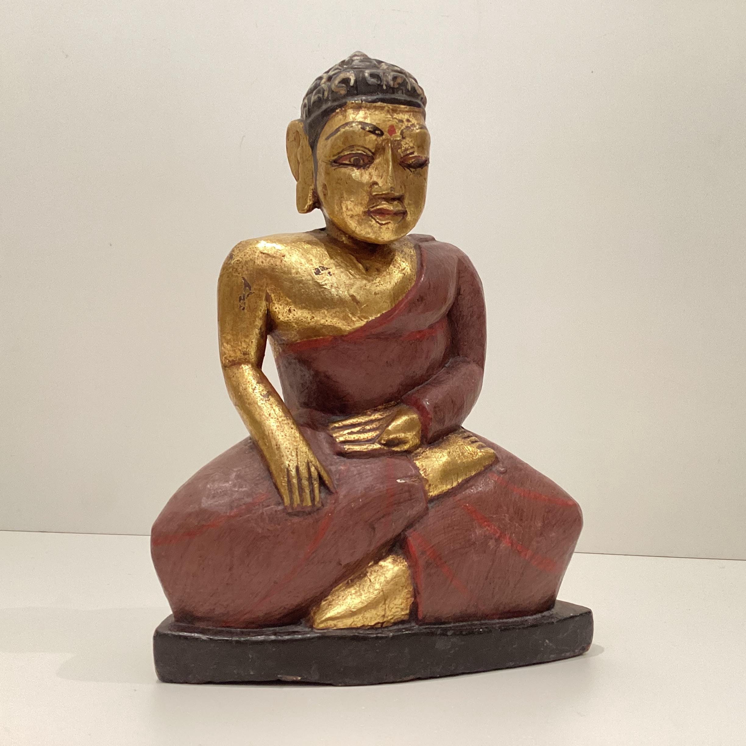 Antique Buddha – Hand-Carved Gilded Wood Tibetan Sculpture (1900s)  Figurine — photo 3 of 11