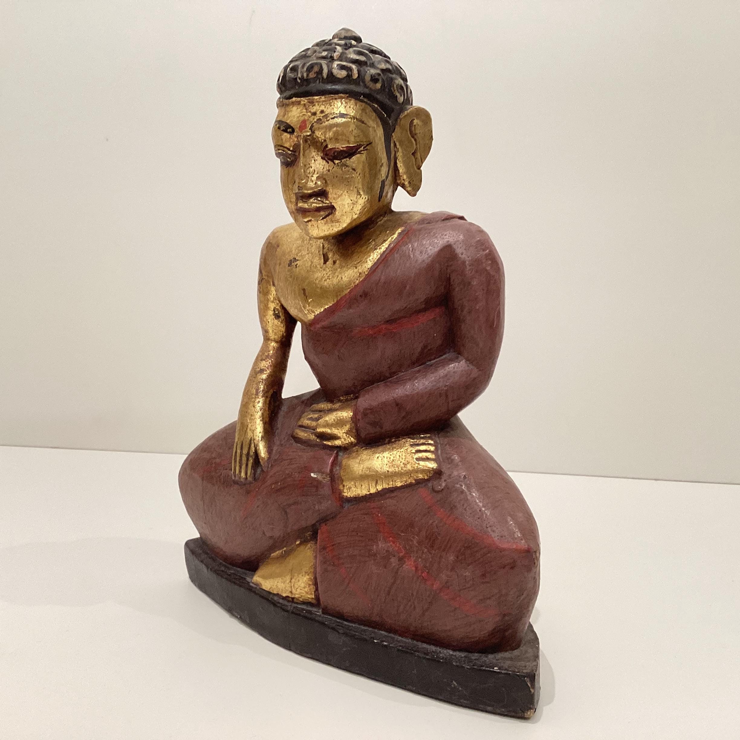 Antique Buddha – Hand-Carved Gilded Wood Tibetan Sculpture (1900s)  Figurine — photo 4 of 11