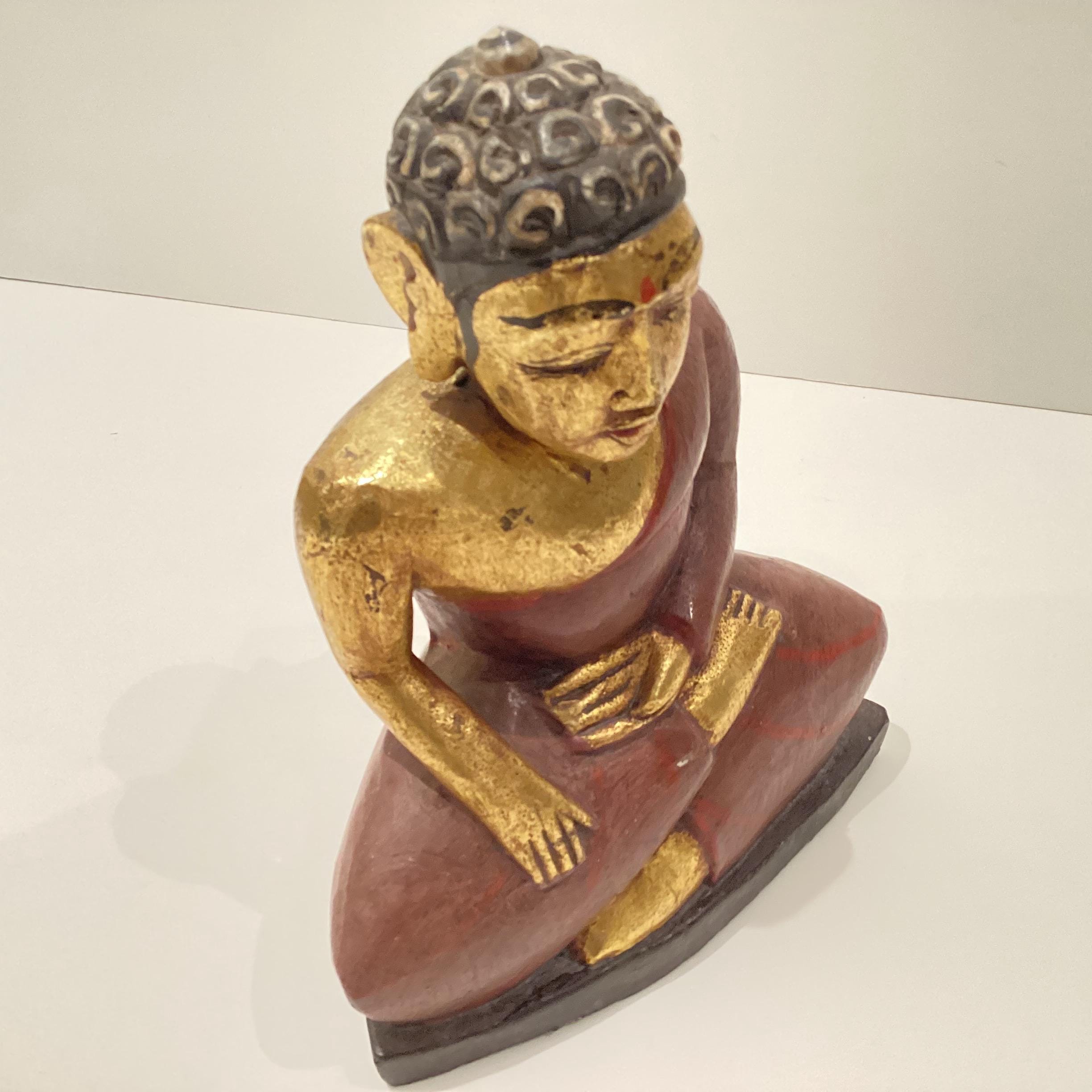 Antique Buddha – Hand-Carved Gilded Wood Tibetan Sculpture (1900s)  Figurine — photo 5 of 11
