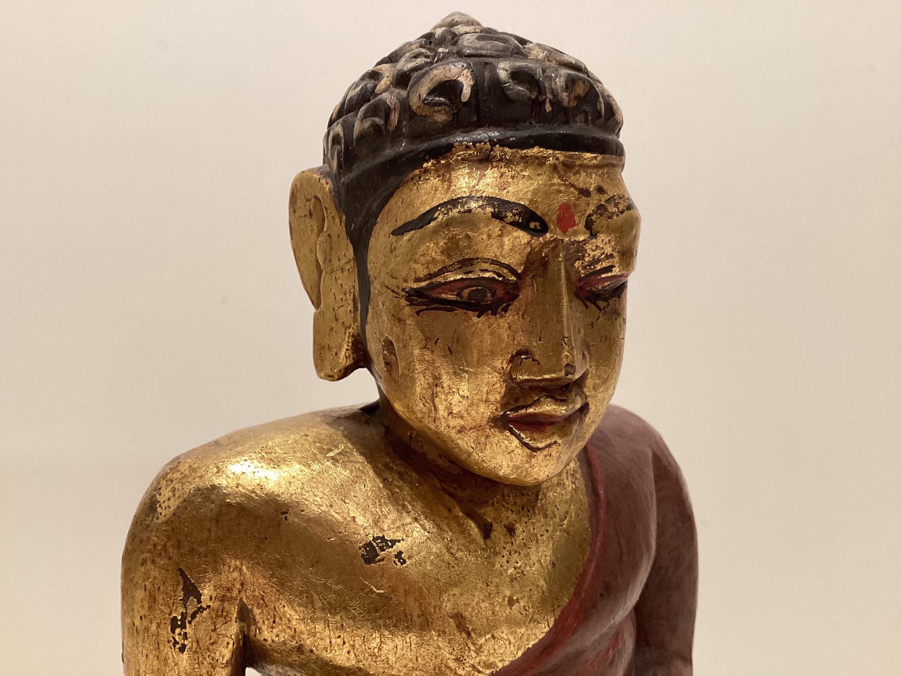 Antique Buddha – Hand-Carved Gilded Wood Tibetan Sculpture (1900s)  Figurine — photo 7 of 11