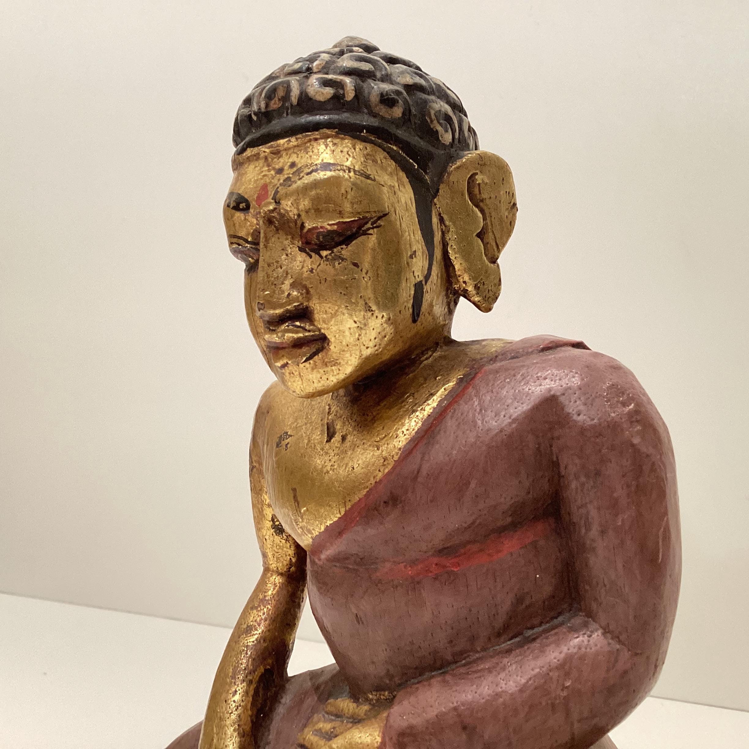 Antique Buddha – Hand-Carved Gilded Wood Tibetan Sculpture (1900s)  Figurine — photo 8 of 11