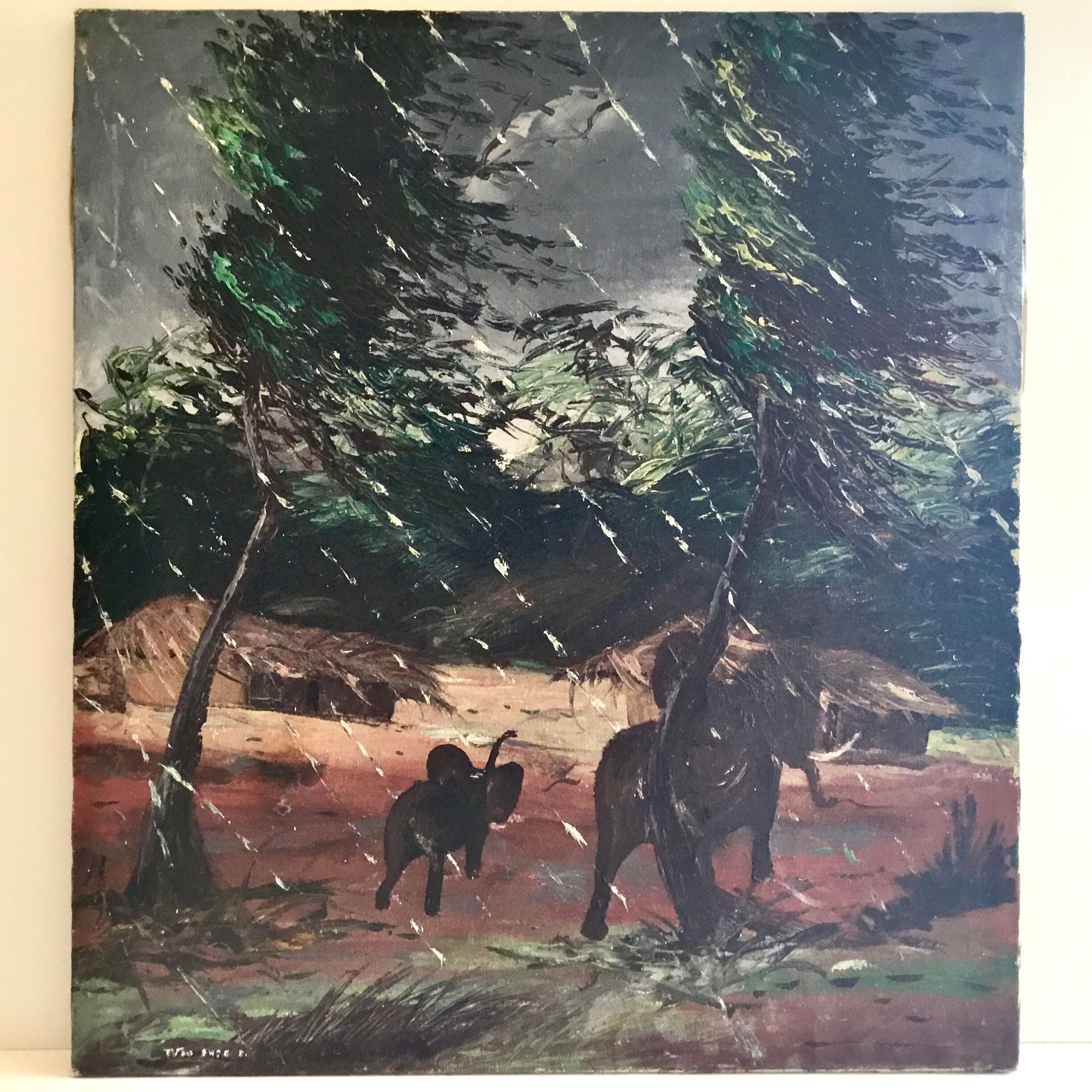 Oil Painting On Canvas With Elephants (1950s) Signed Ende — photo 3 of 7