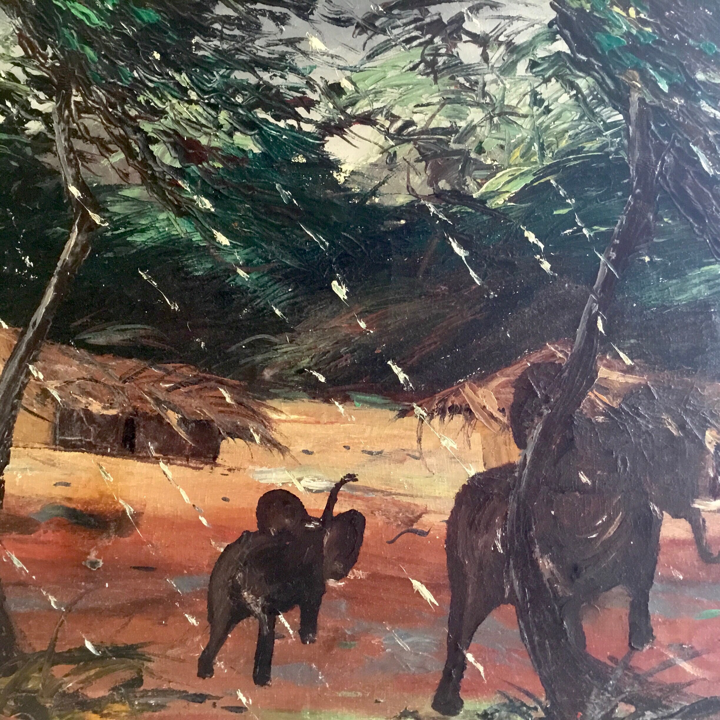 Oil Painting On Canvas With Elephants (1950s) Signed Ende — photo 4 of 7