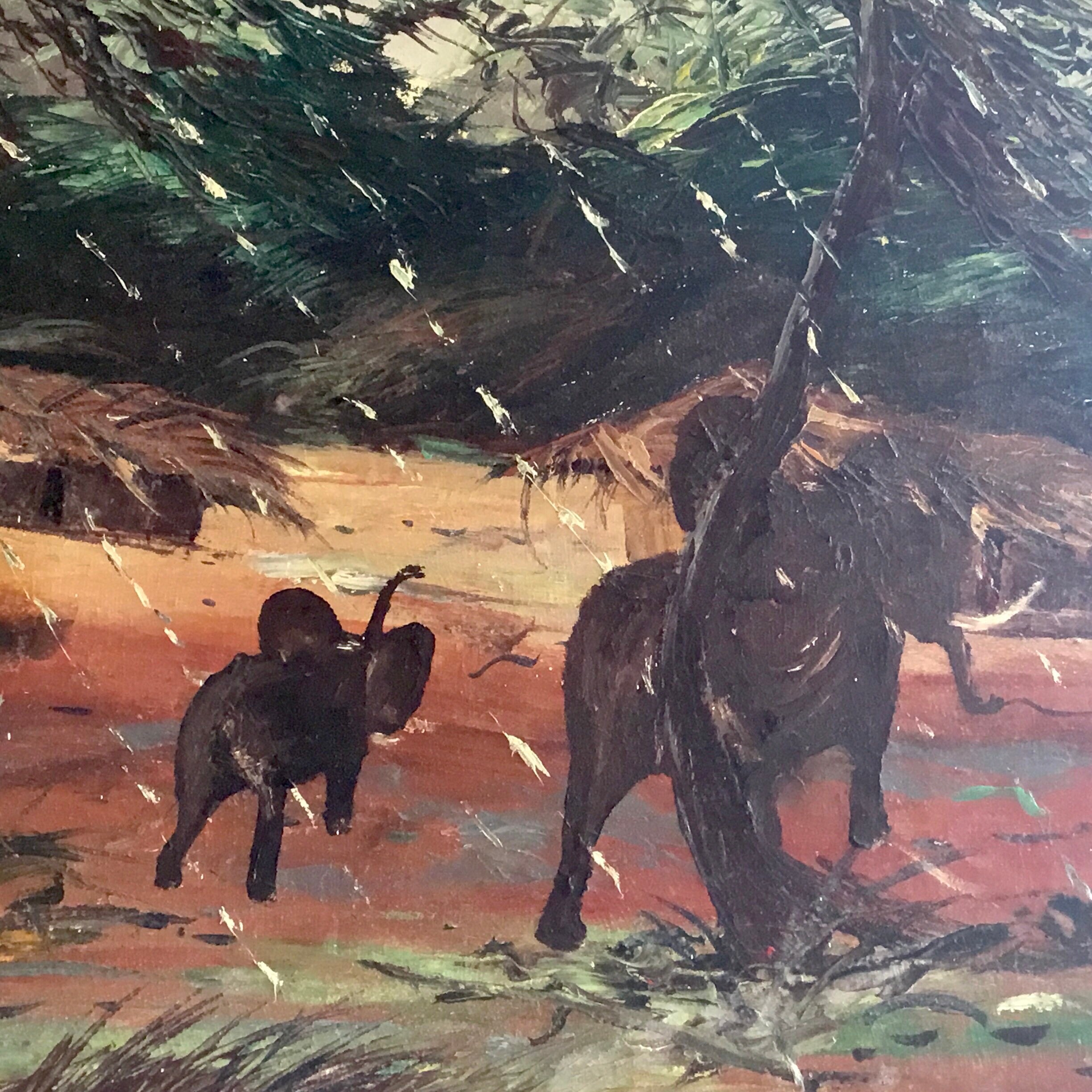 Oil Painting On Canvas With Elephants (1950s) Signed Ende — photo 5 of 7