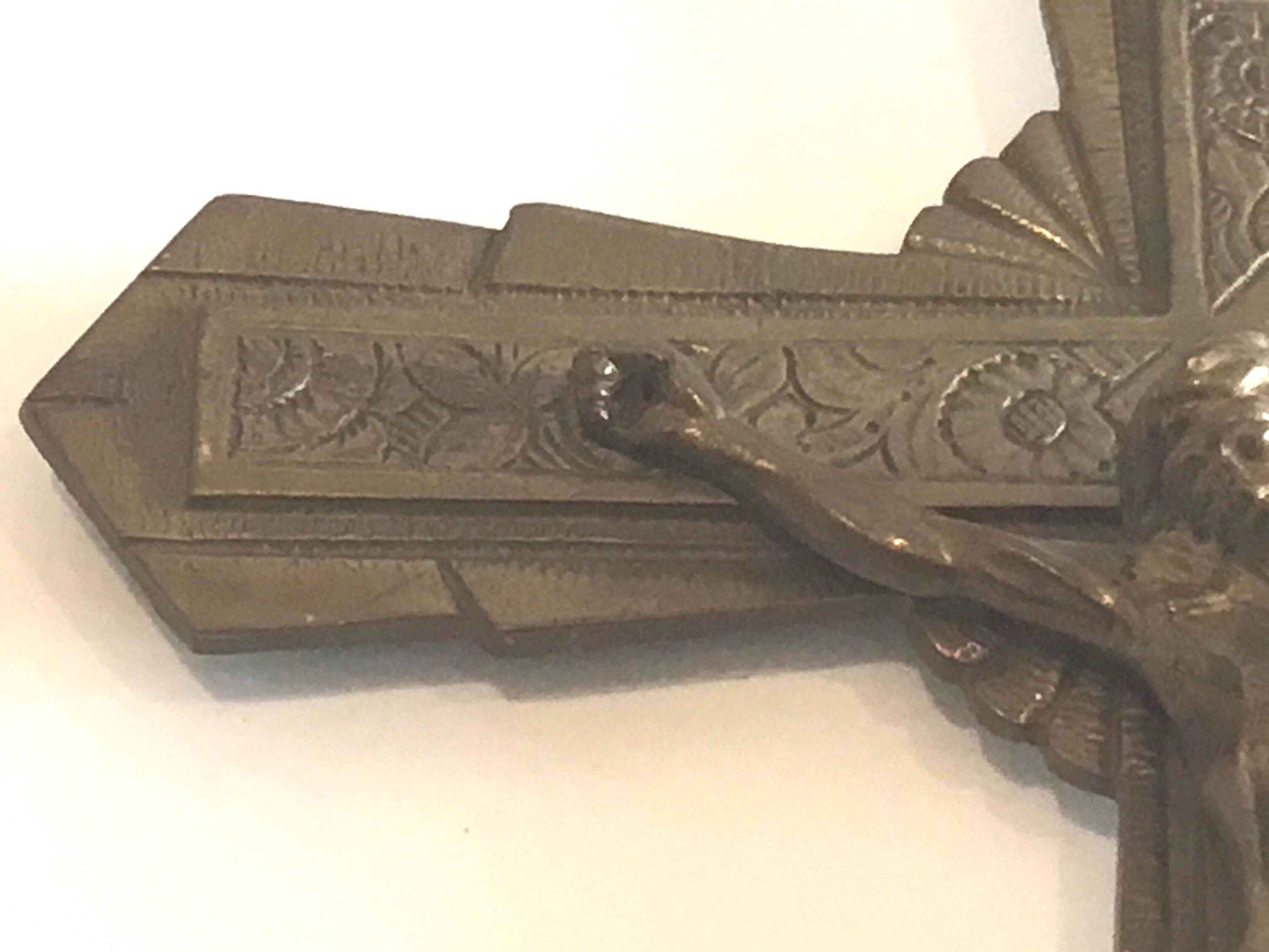 Antique Art Deco Crucifix | 1930s French Copper Cross, Signed R. Servais Religious Art — photo 5 of 11