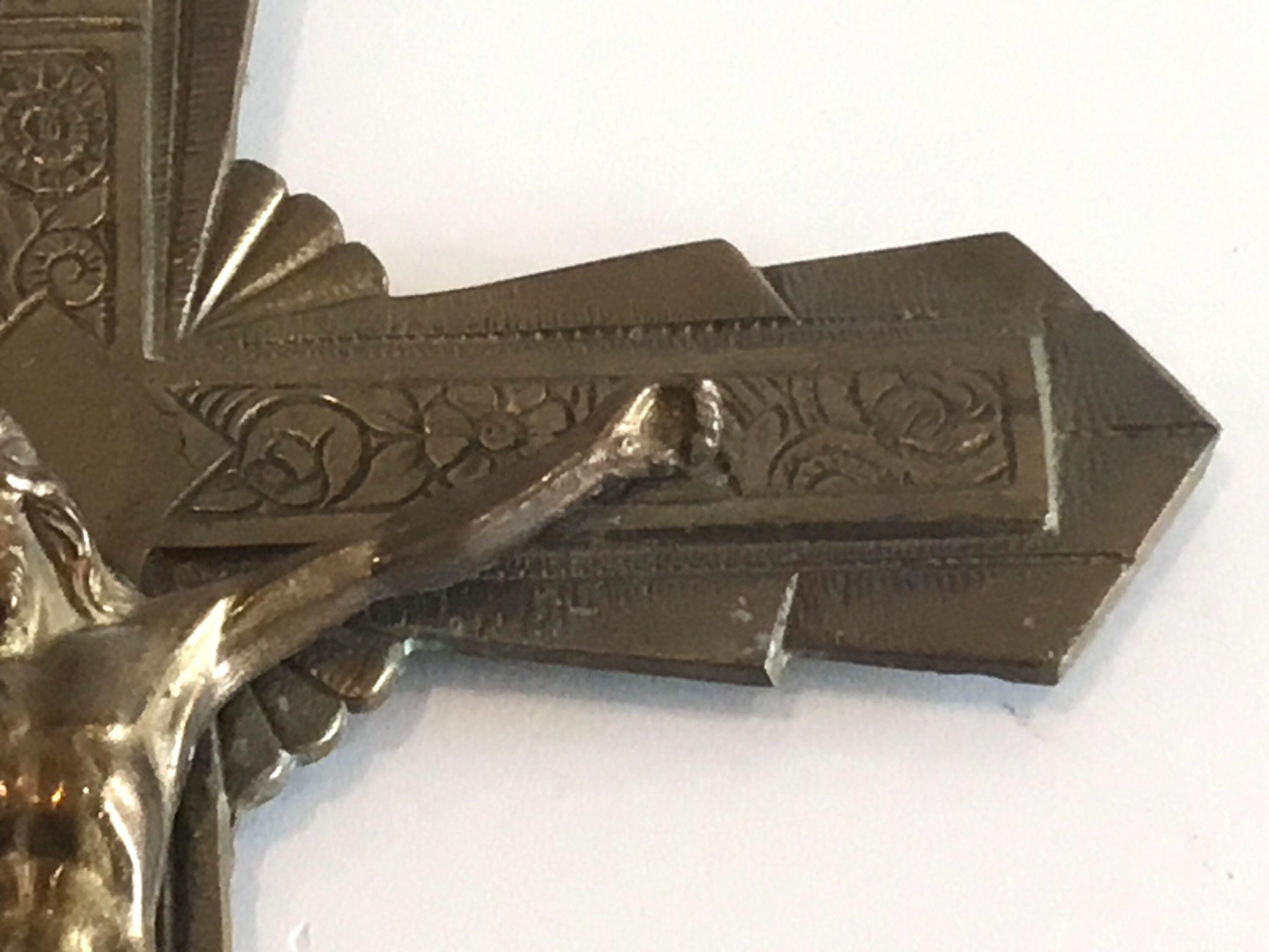 Antique Art Deco Crucifix | 1930s French Copper Cross, Signed R. Servais Religious Art — photo 6 of 11