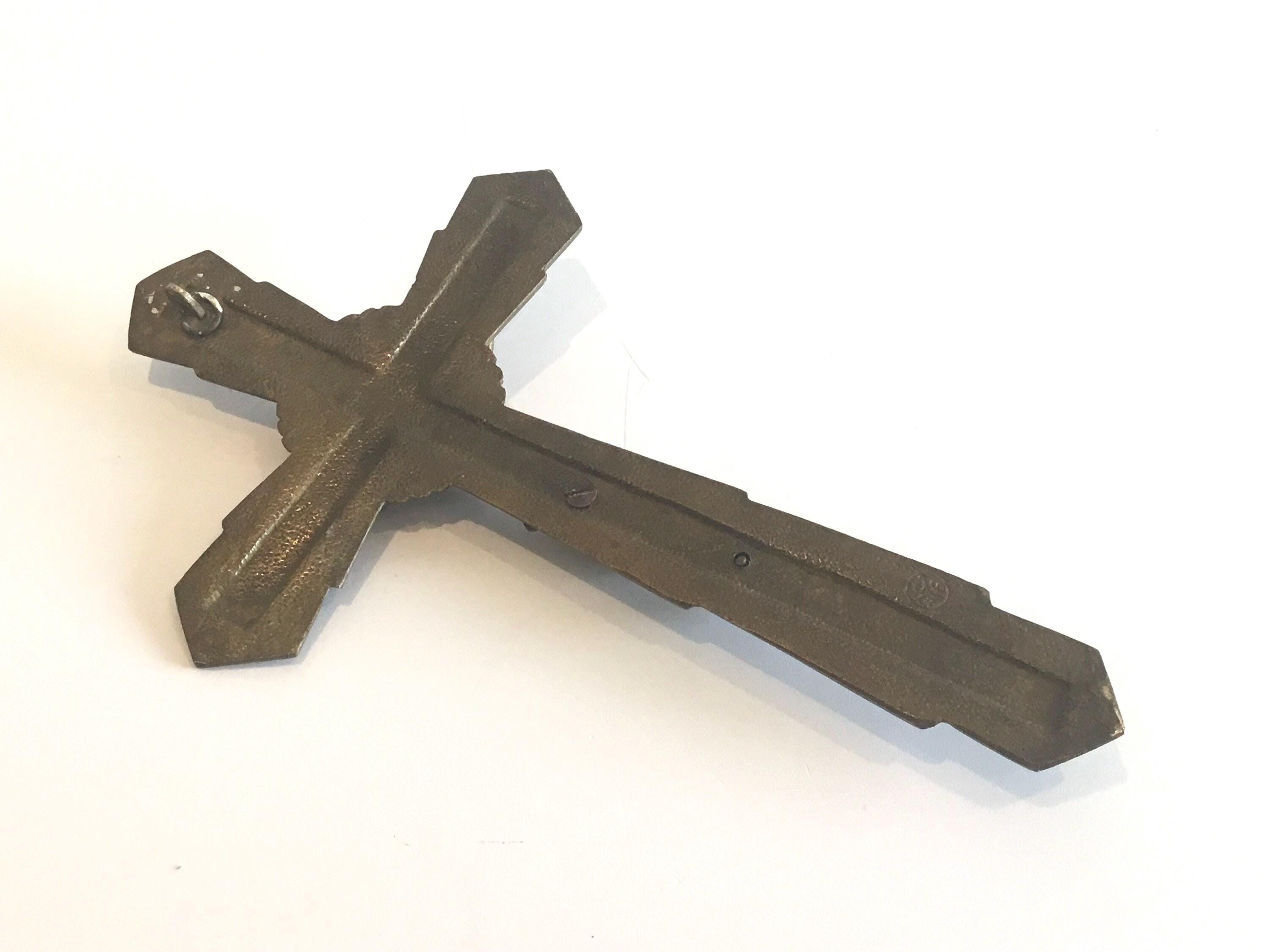 Antique Art Deco Crucifix | 1930s French Copper Cross, Signed R. Servais Religious Art — photo 9 of 11