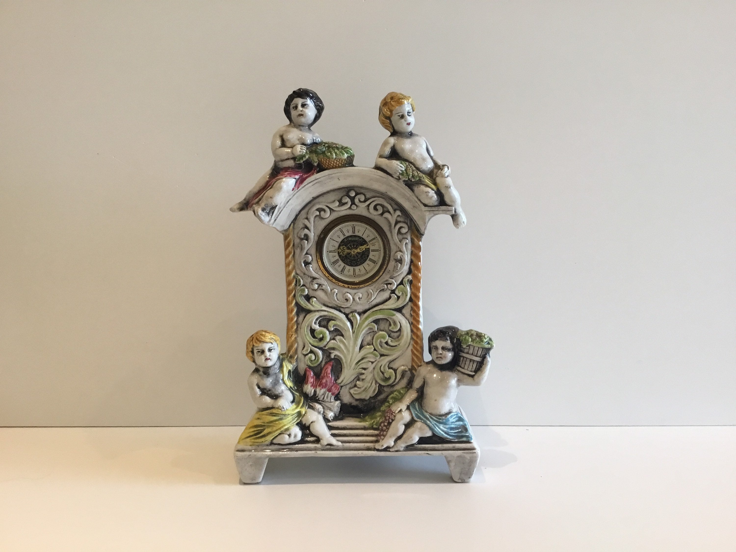 Vintage Porcelain Clock | 1950s Mercedes West Germany, Mechanical Cherub Figurine — photo 3 of 10