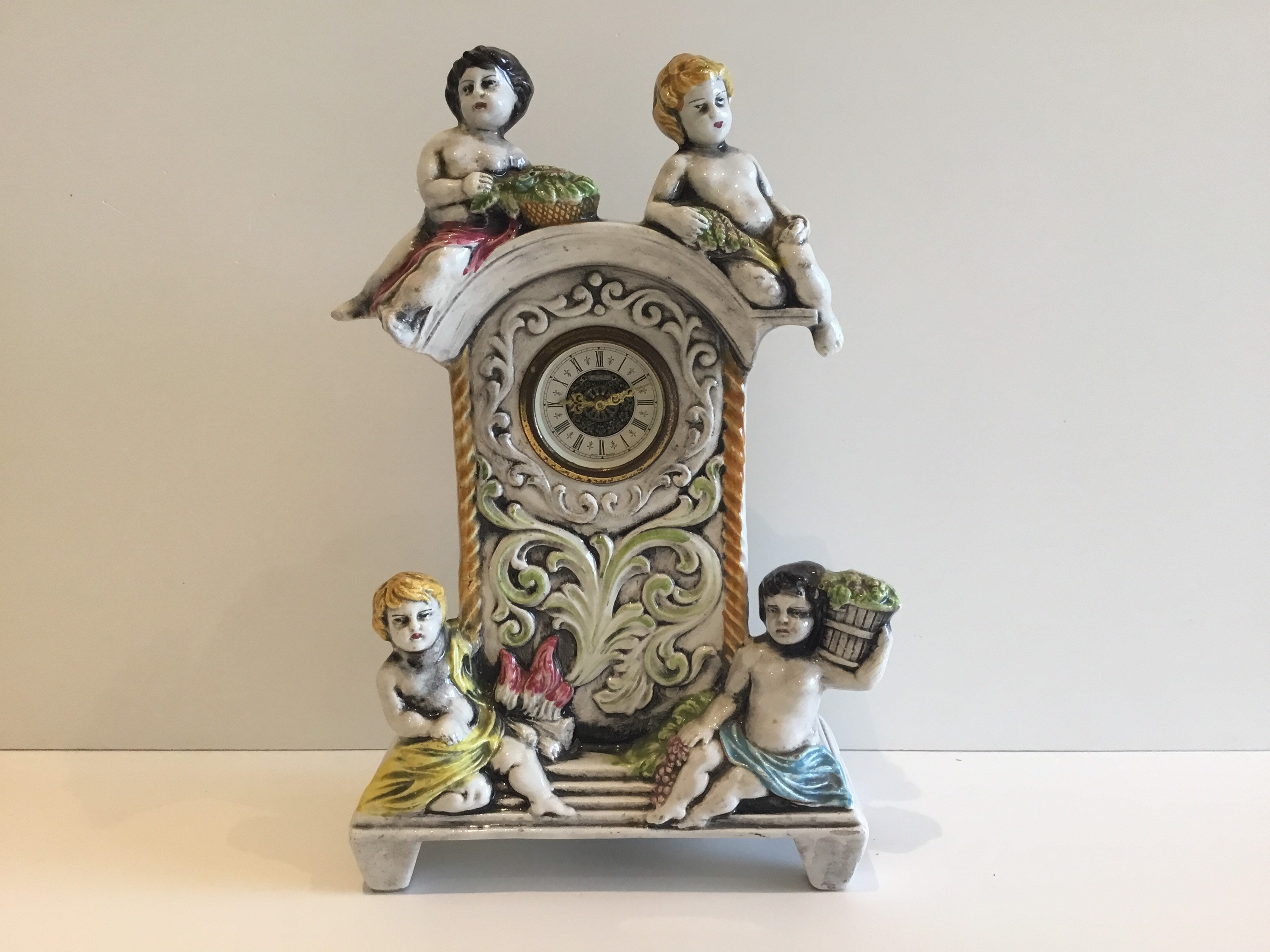 Vintage Porcelain Clock | 1950s Mercedes West Germany, Mechanical Cherub Figurine — photo 4 of 10