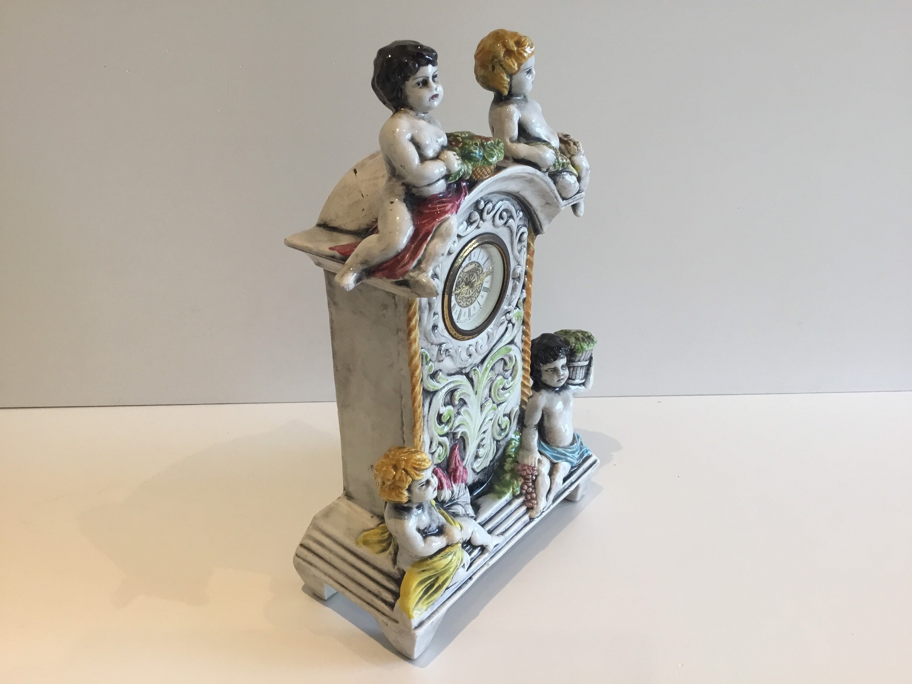 Vintage Porcelain Clock | 1950s Mercedes West Germany, Mechanical Cherub Figurine — photo 5 of 10