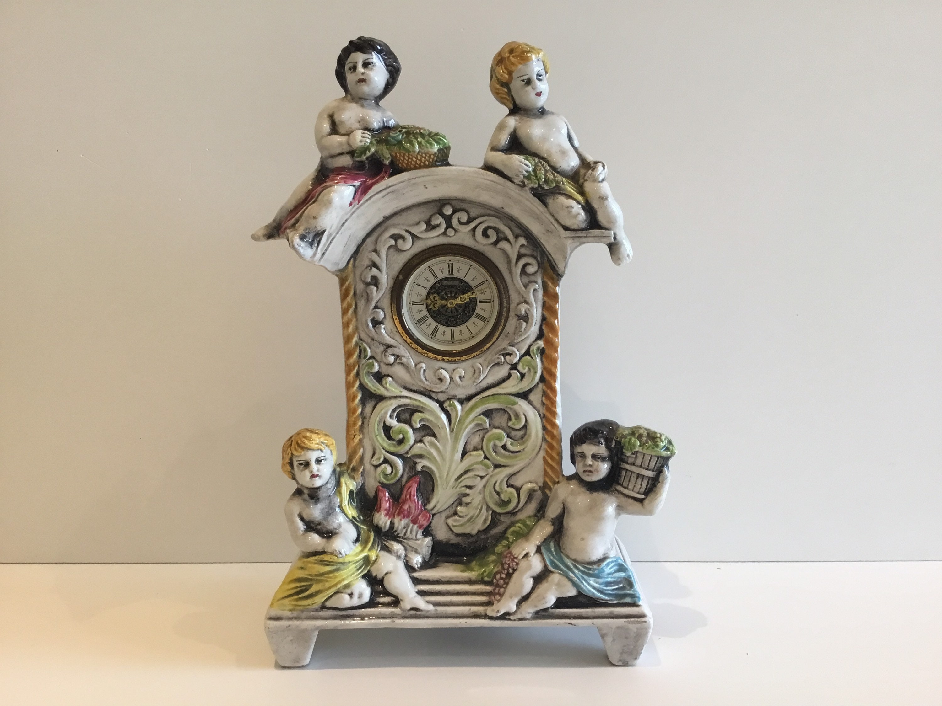 Vintage Porcelain Clock | 1950s Mercedes West Germany, Mechanical Cherub Figurine — photo 6 of 10