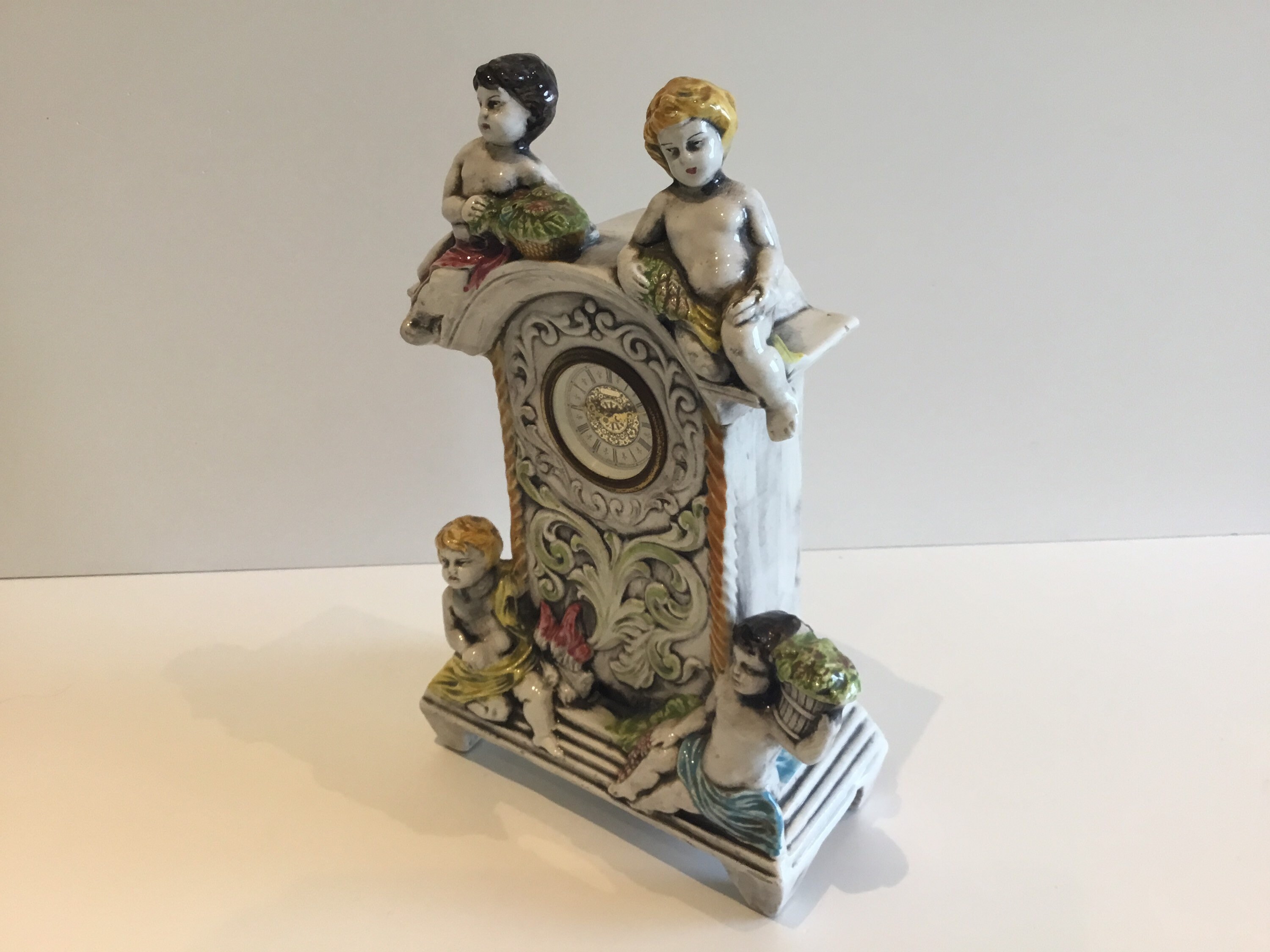 Vintage Porcelain Clock | 1950s Mercedes West Germany, Mechanical Cherub Figurine — photo 7 of 10