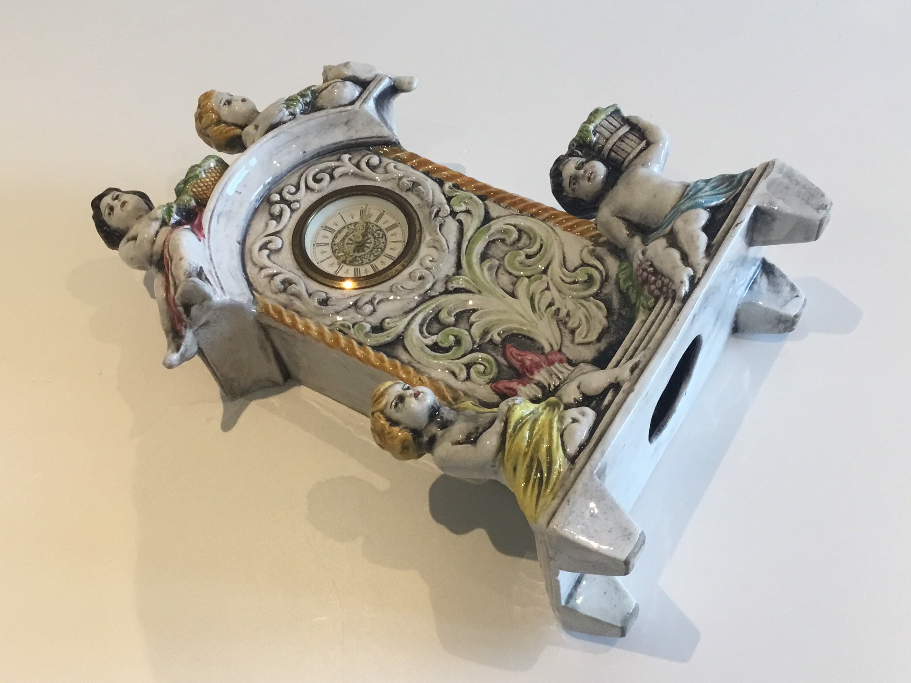 Vintage Porcelain Clock | 1950s Mercedes West Germany, Mechanical Cherub Figurine — photo 8 of 10