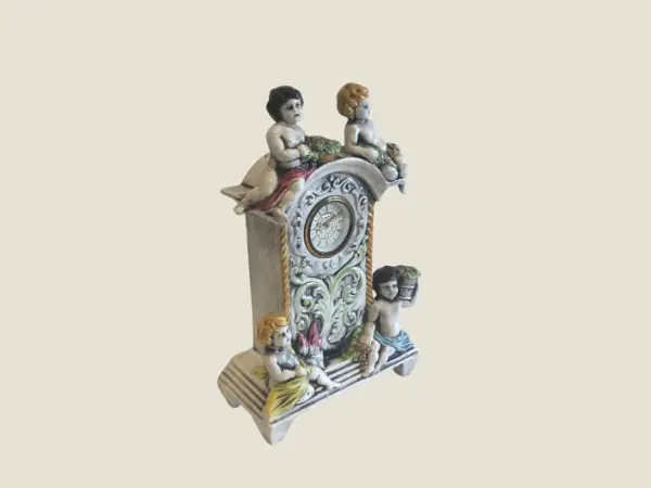Vintage Porcelain Clock | 1950s Mercedes West Germany, Mechanical Cherub Figurine