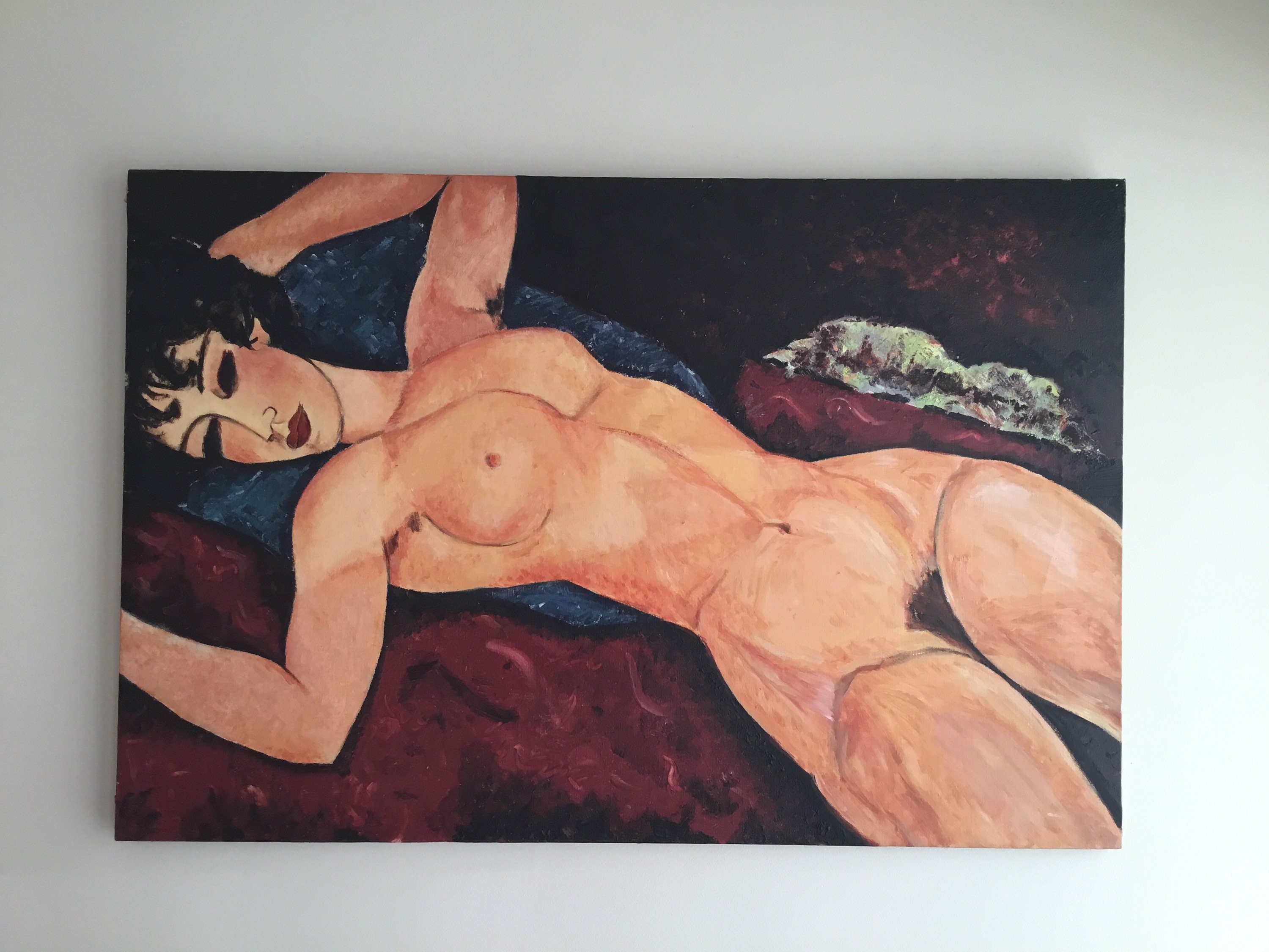 Vintage Painting | 1950s Modigliani Reproduction, Hand-Painted Oil on Canvas Jeanne Hébuterne — photo 2 of 8