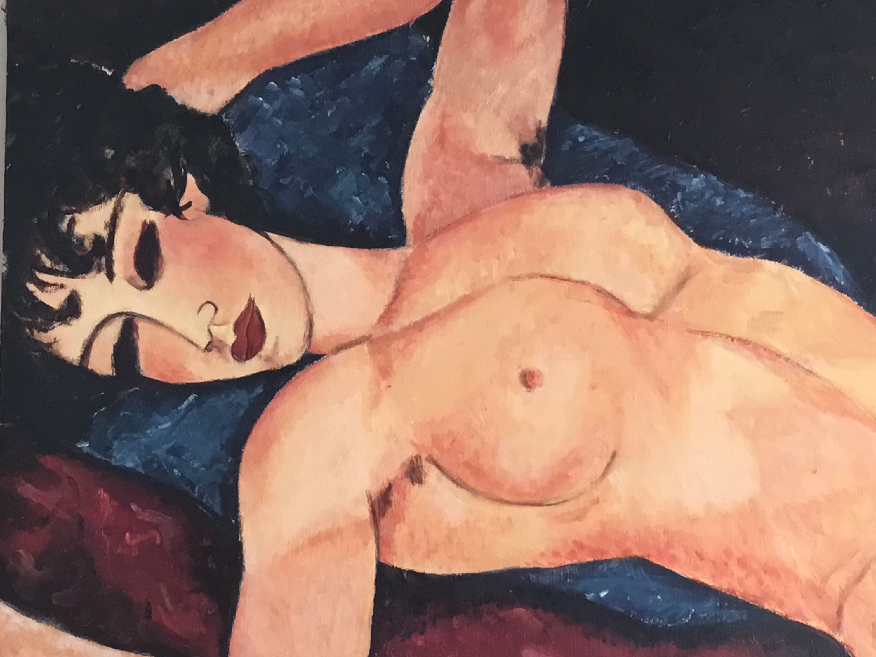 Vintage Painting | 1950s Modigliani Reproduction, Hand-Painted Oil on Canvas Jeanne Hébuterne — photo 3 of 8