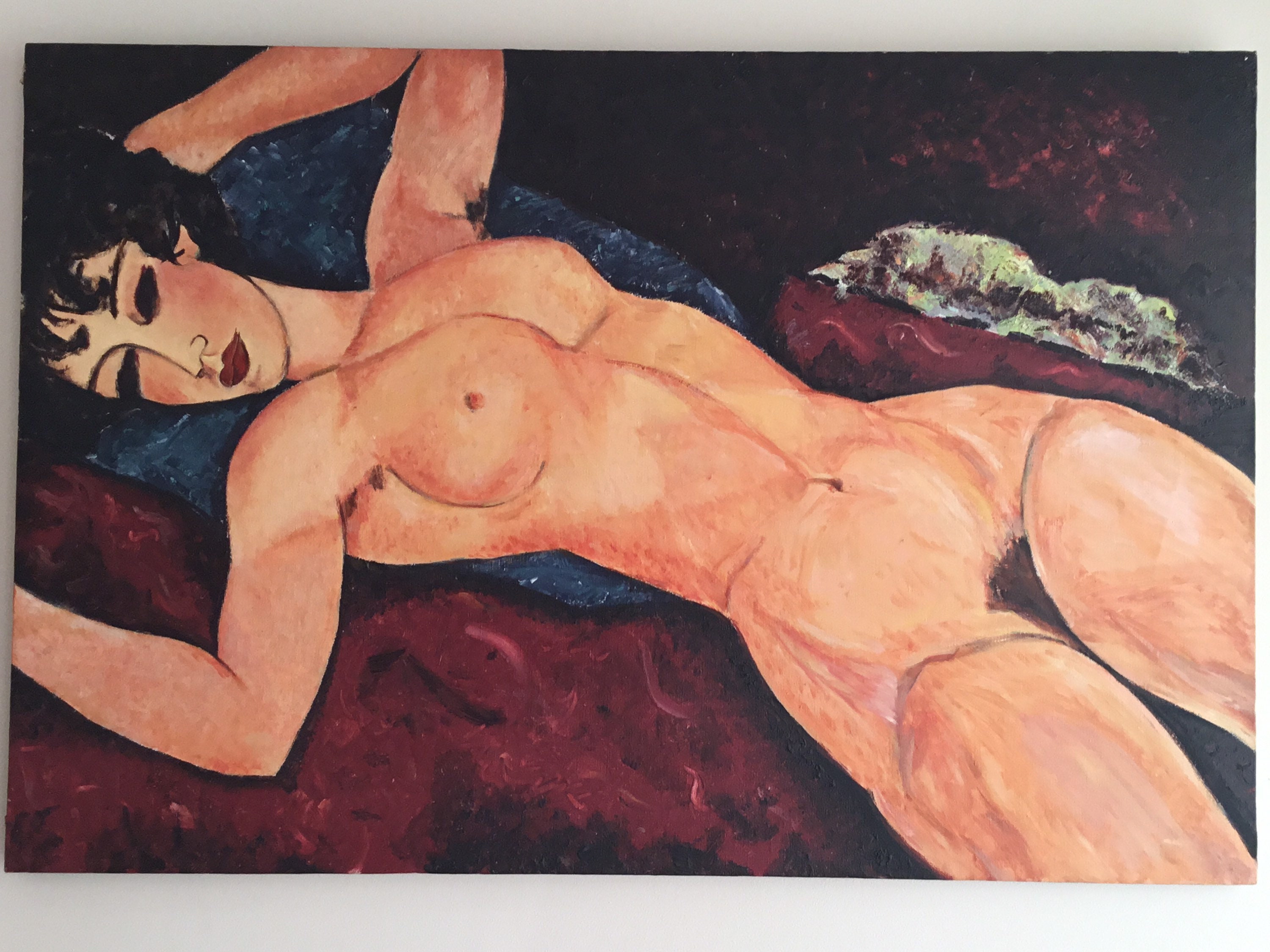 Vintage Painting | 1950s Modigliani Reproduction, Hand-Painted Oil on Canvas Jeanne Hébuterne — photo 4 of 8