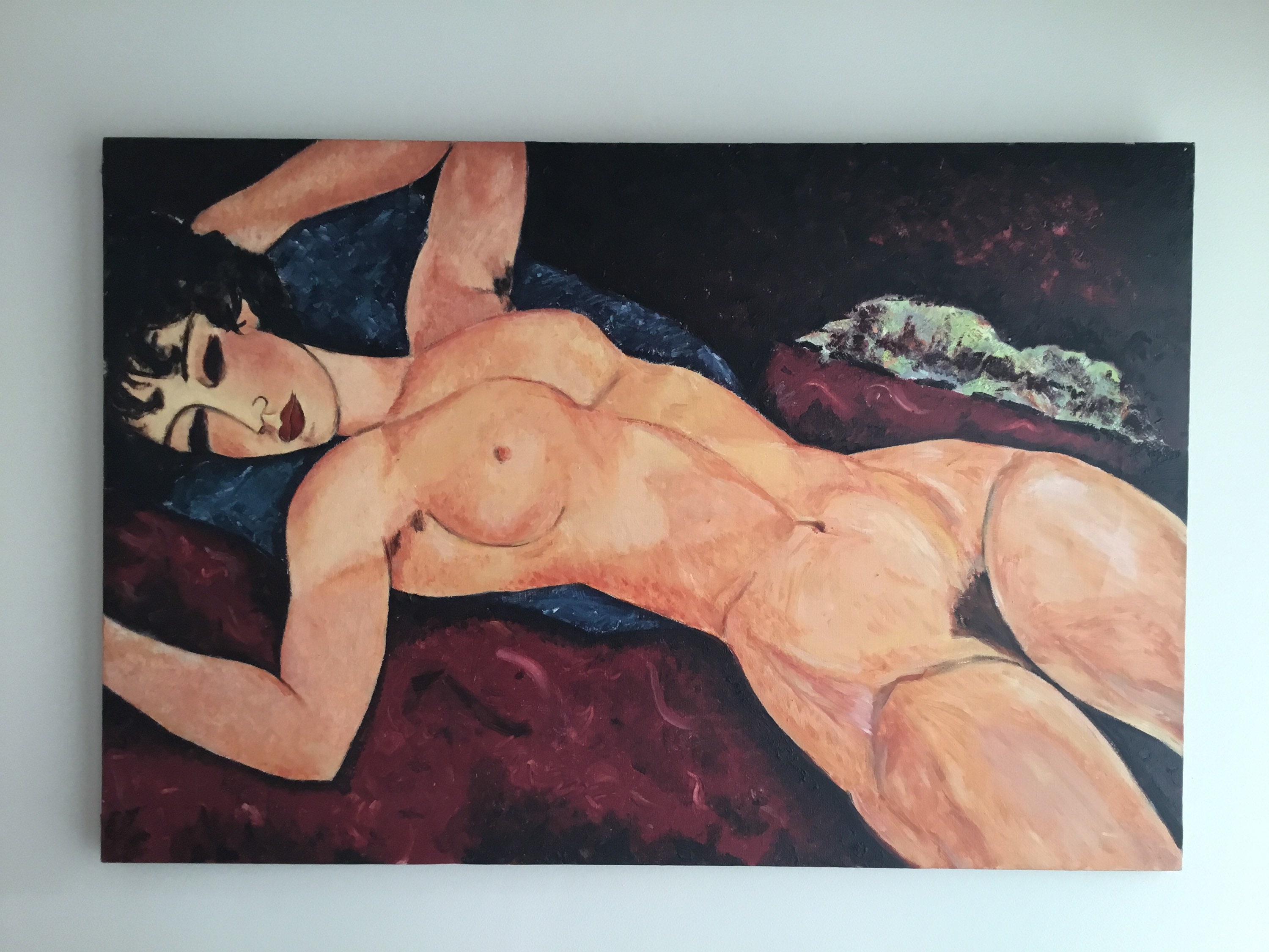 Vintage Painting | 1950s Modigliani Reproduction, Hand-Painted Oil on Canvas Jeanne Hébuterne — photo 5 of 8