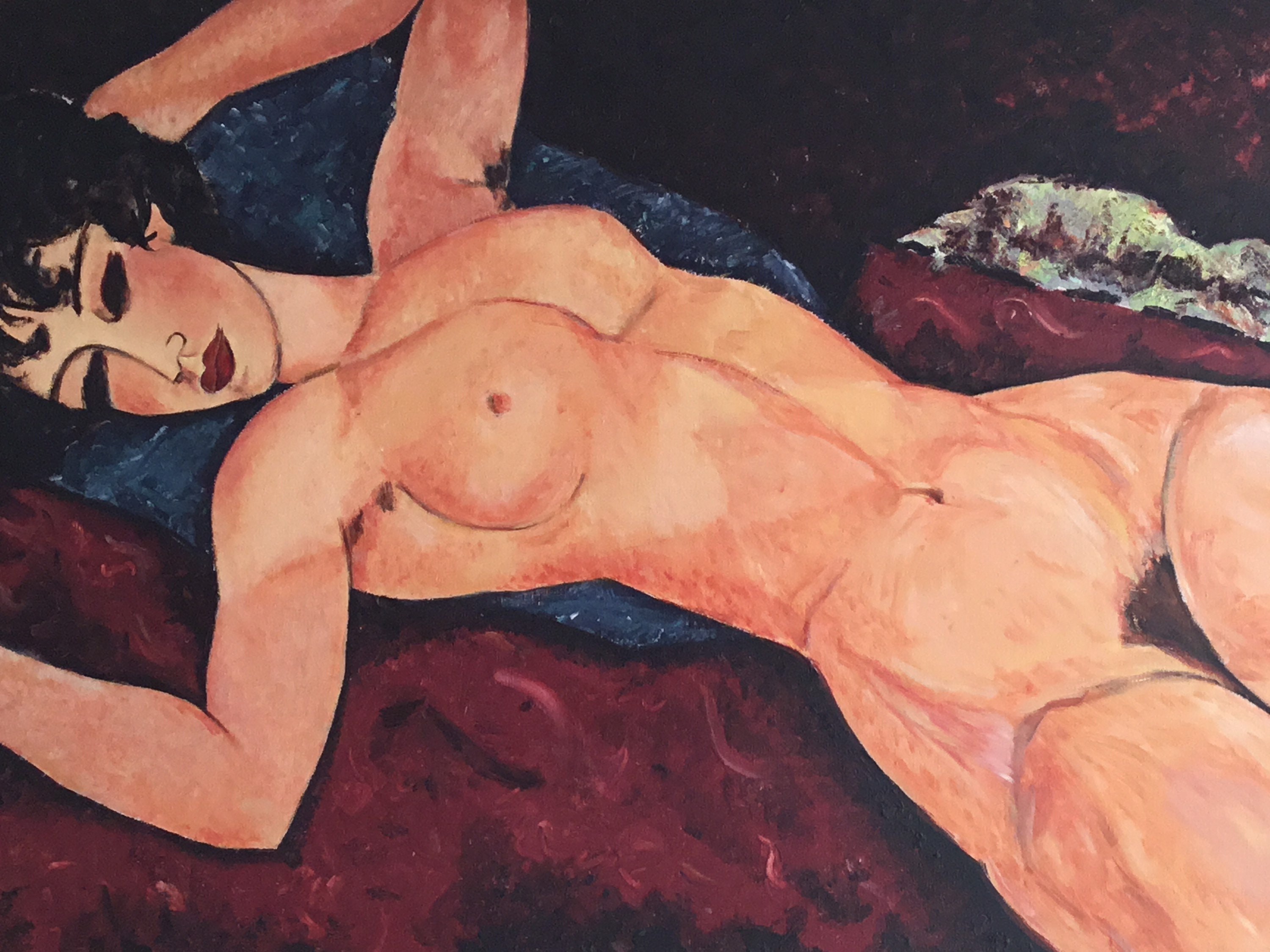 Vintage Painting | 1950s Modigliani Reproduction, Hand-Painted Oil on Canvas Jeanne Hébuterne — photo 6 of 8
