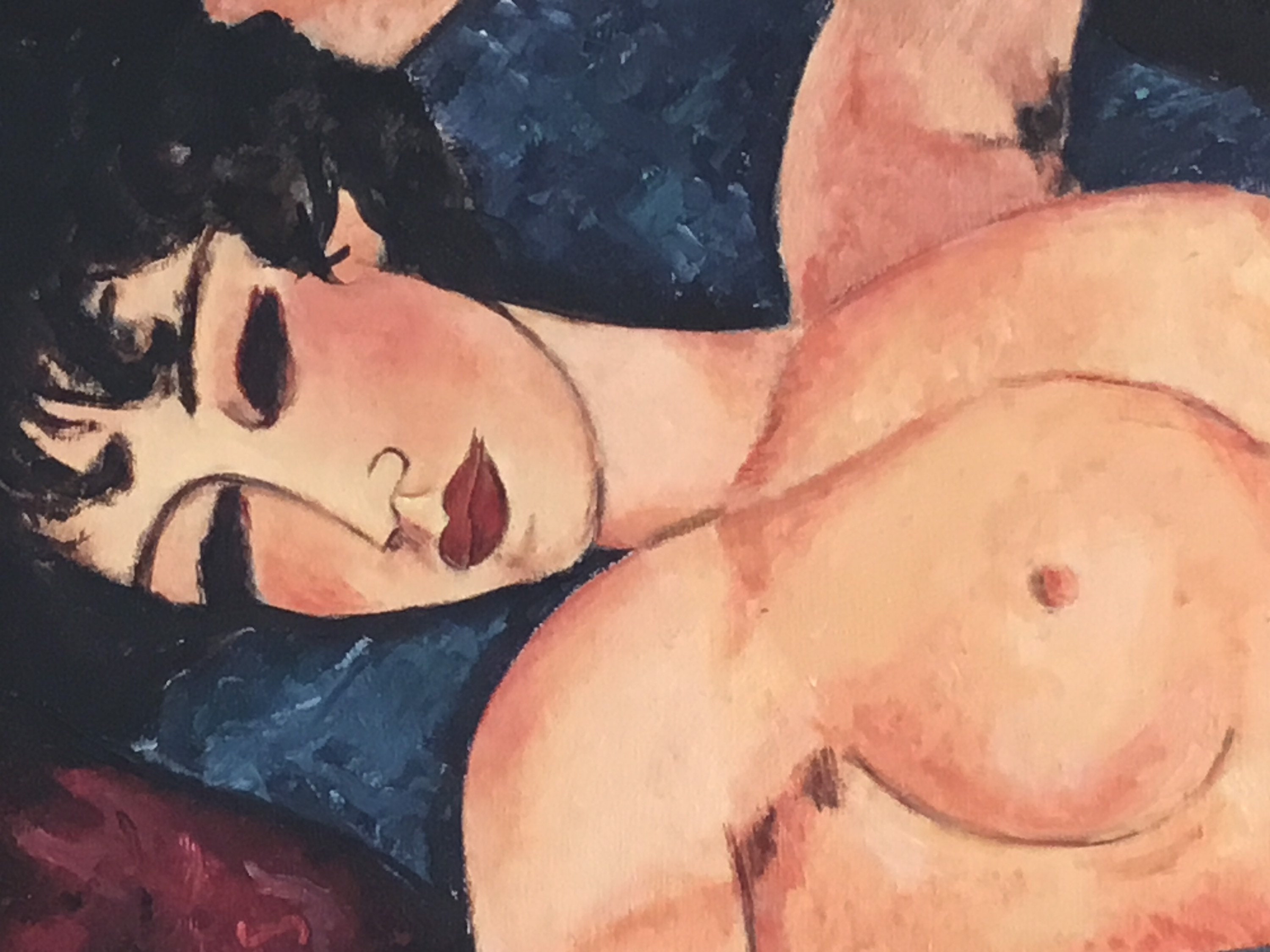 Vintage Painting | 1950s Modigliani Reproduction, Hand-Painted Oil on Canvas Jeanne Hébuterne — photo 7 of 8