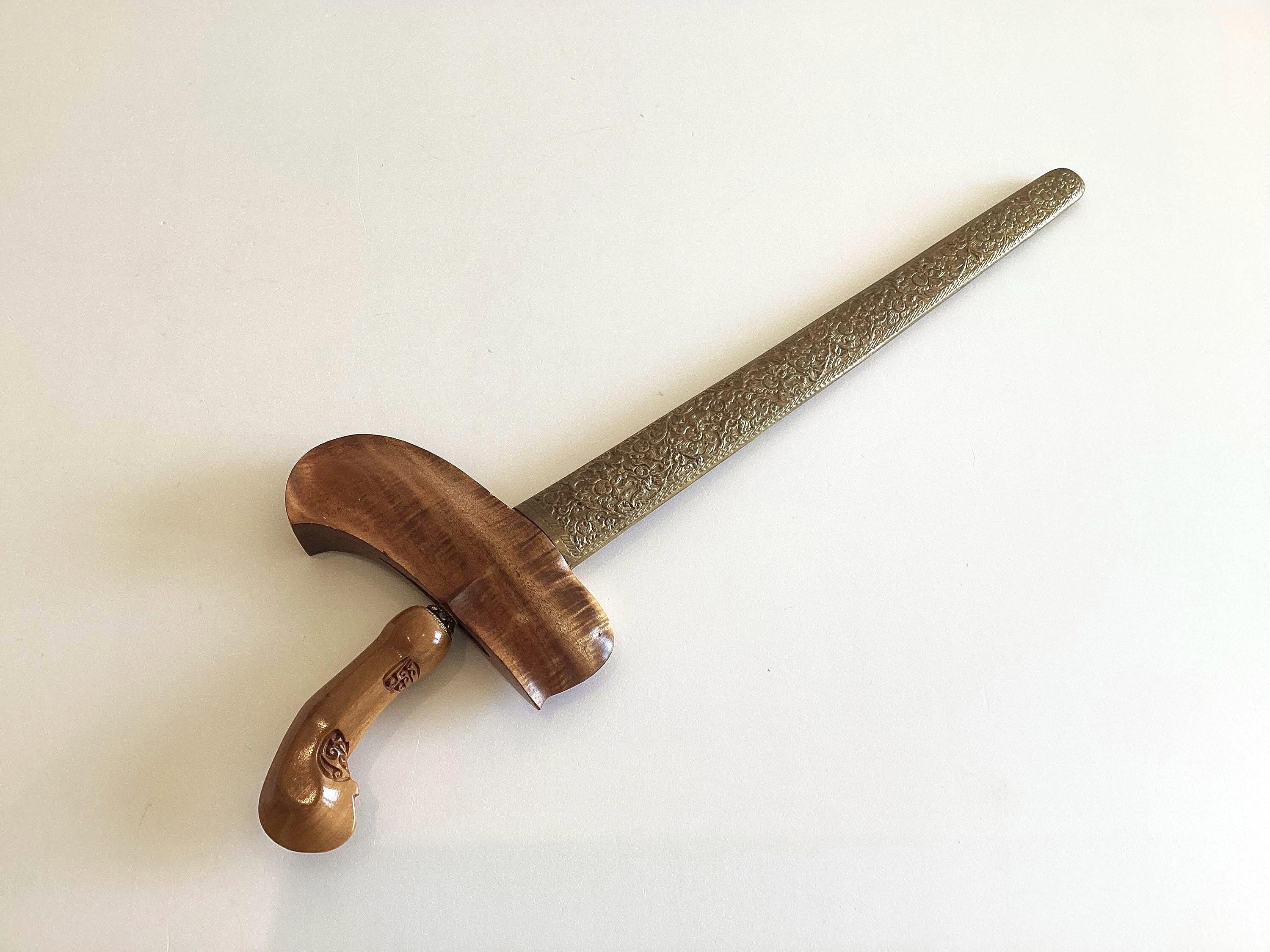 Antique Indonesian Keris (19th Century) Javanese Dagger, Meteorite Blade, Hand Carved Wood & Brass Sheath — photo 2 of 7