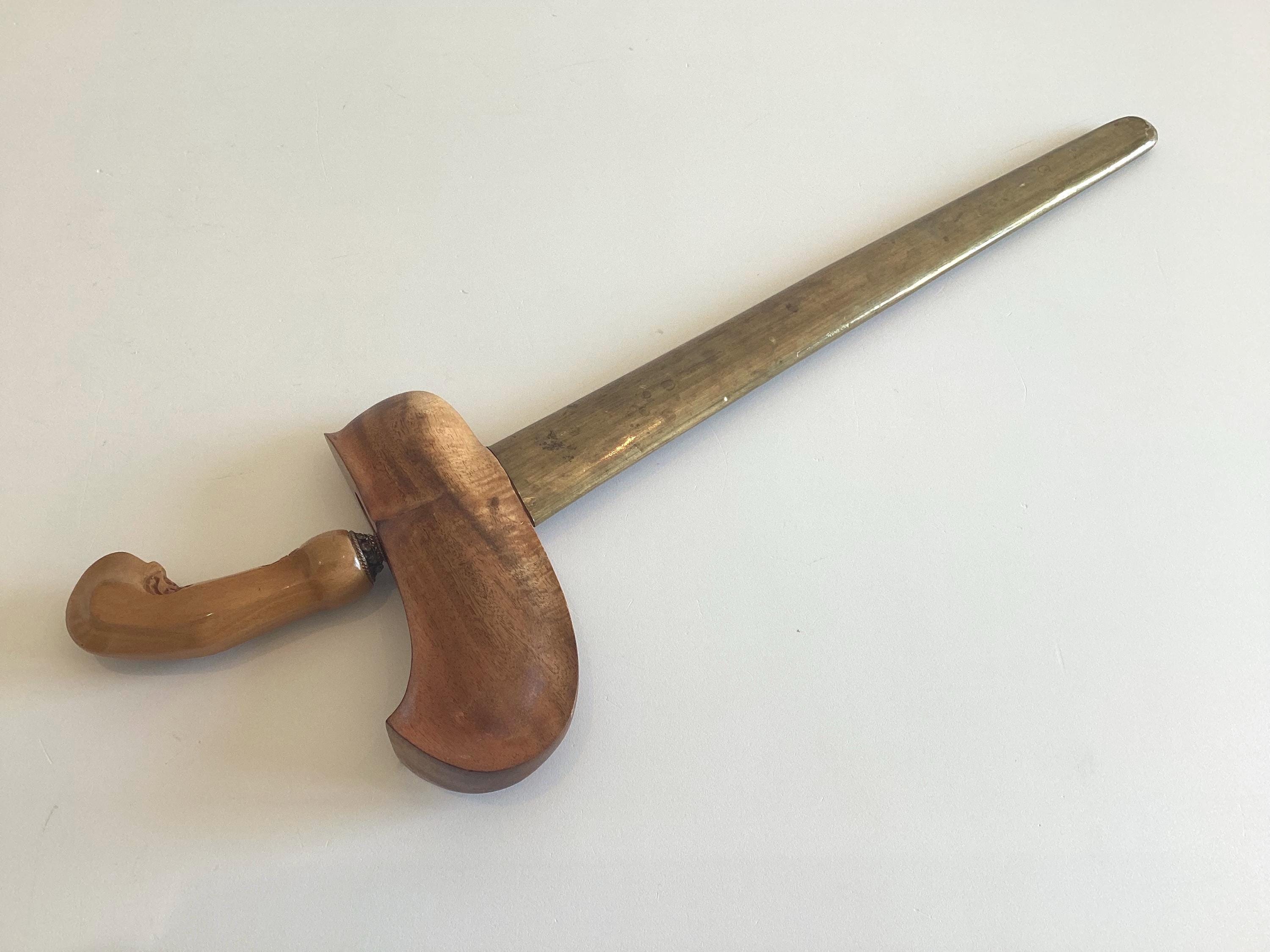 Antique Indonesian Keris (19th Century) Javanese Dagger, Meteorite Blade, Hand Carved Wood & Brass Sheath — photo 7 of 7