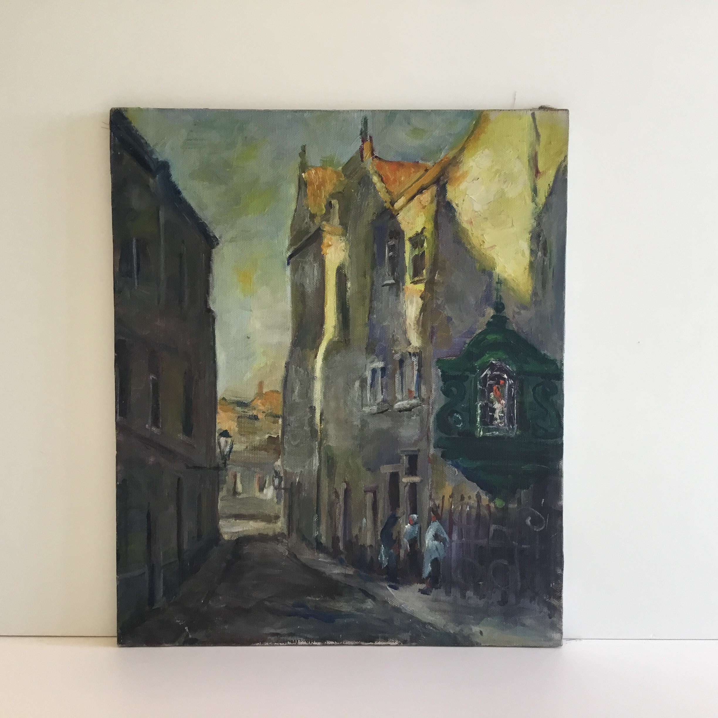 Vintage Cityscape Painting | Paul Hermans 1930s Belgium, Oil on Canvas Urban Alley — photo 2 of 11