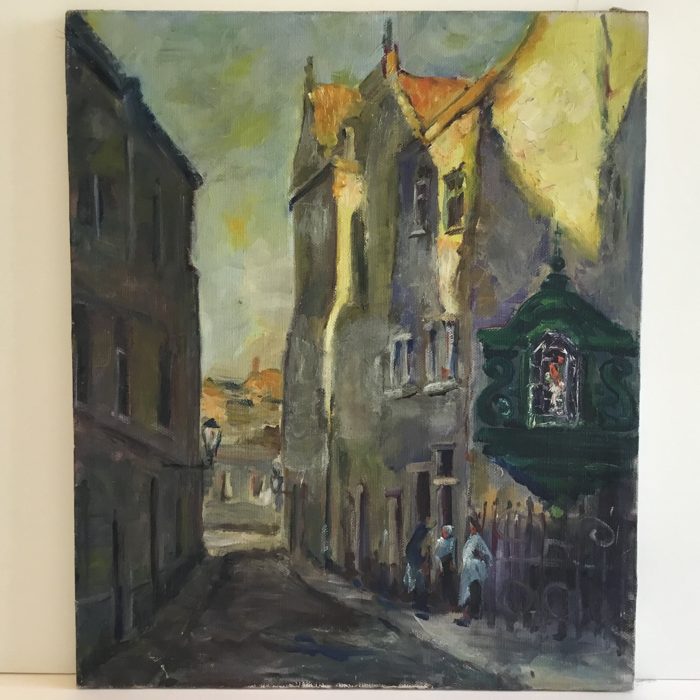Vintage Cityscape Painting | Paul Hermans 1930s Belgium, Oil on Canvas Urban Alley — photo 3 of 11