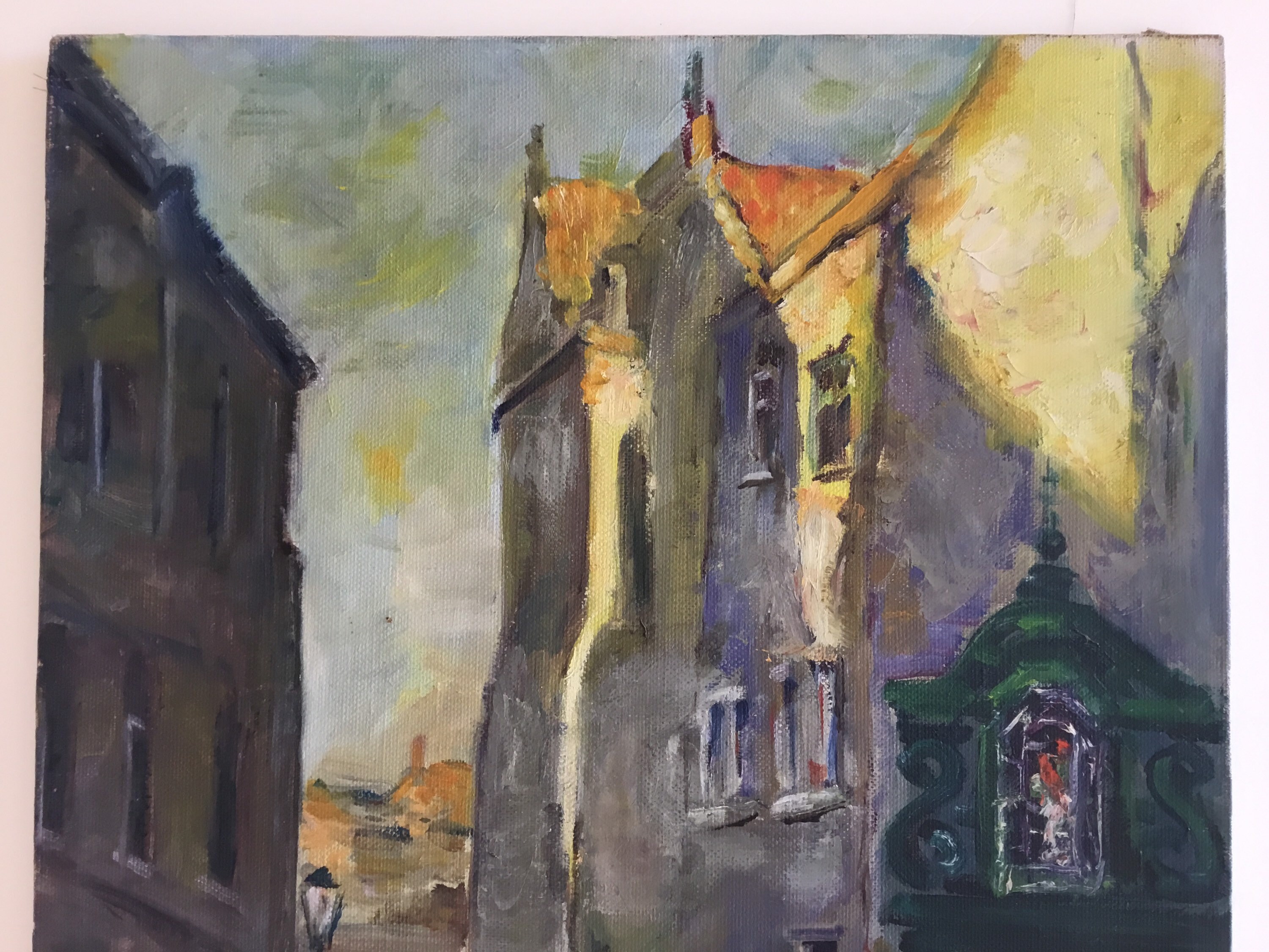Vintage Cityscape Painting | Paul Hermans 1930s Belgium, Oil on Canvas Urban Alley — photo 4 of 11