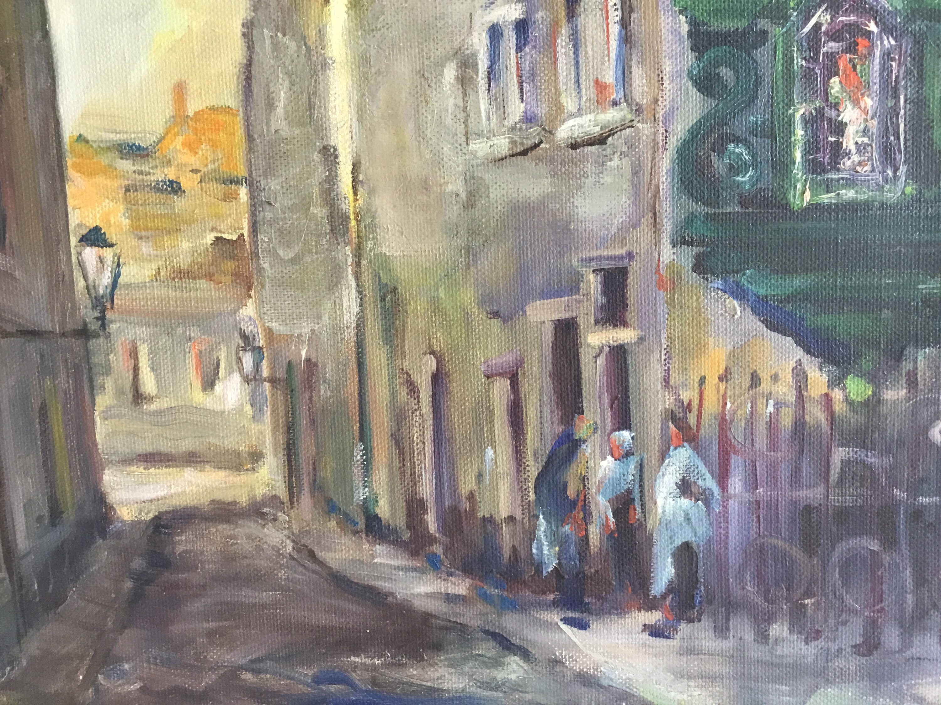 Vintage Cityscape Painting | Paul Hermans 1930s Belgium, Oil on Canvas Urban Alley — photo 5 of 11