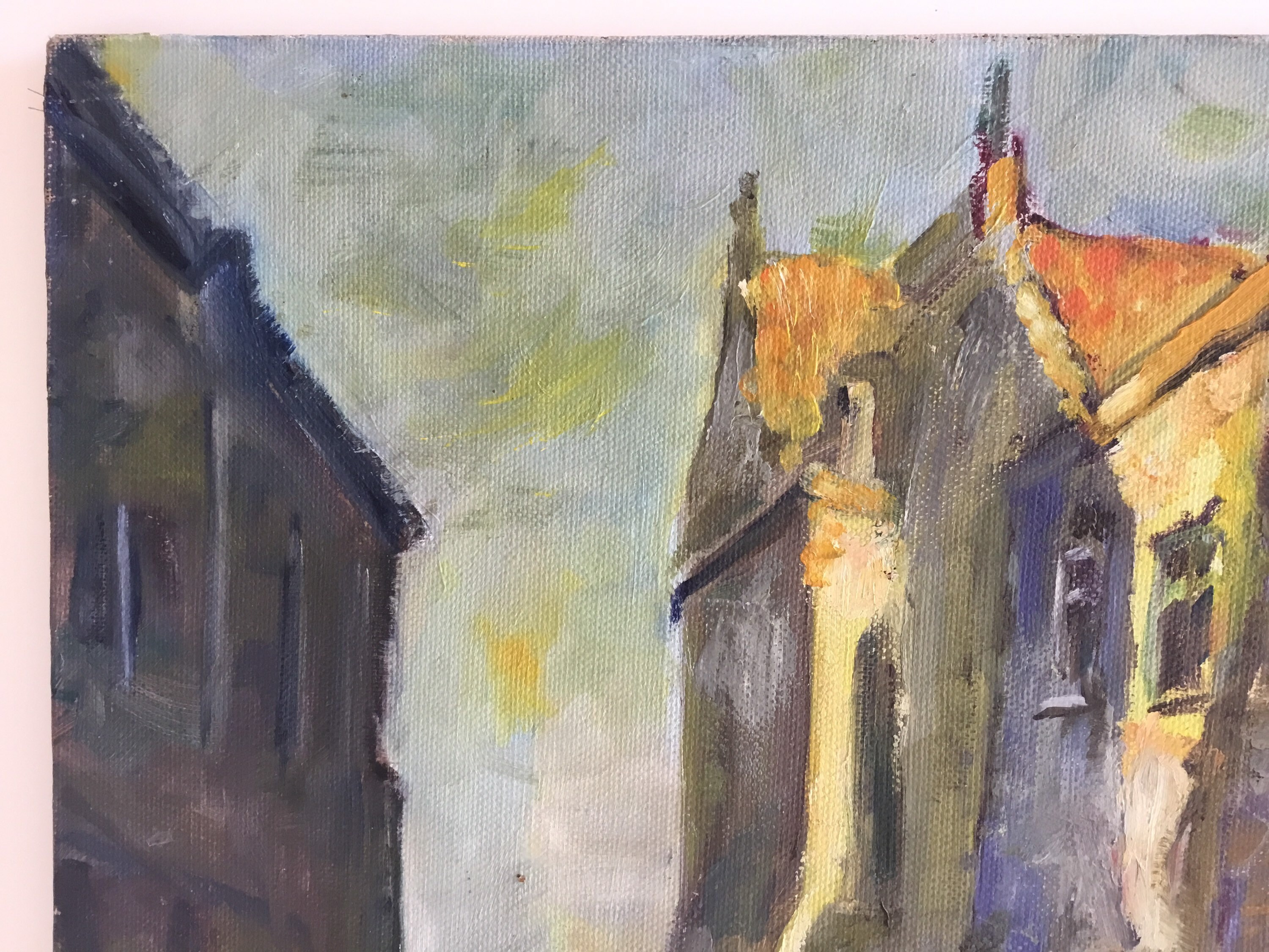 Vintage Cityscape Painting | Paul Hermans 1930s Belgium, Oil on Canvas Urban Alley — photo 6 of 11