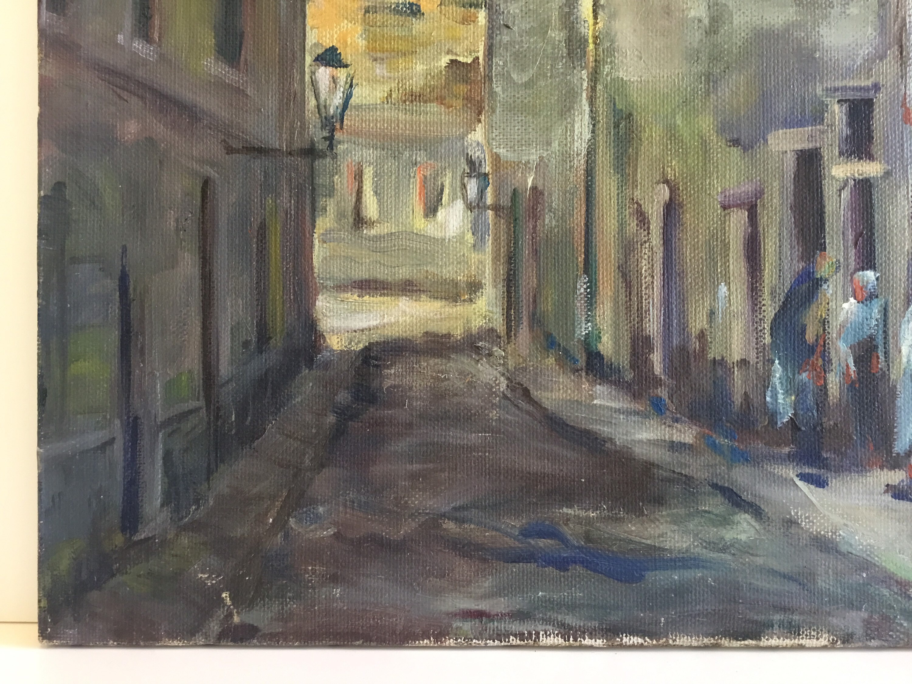 Vintage Cityscape Painting | Paul Hermans 1930s Belgium, Oil on Canvas Urban Alley — photo 7 of 11