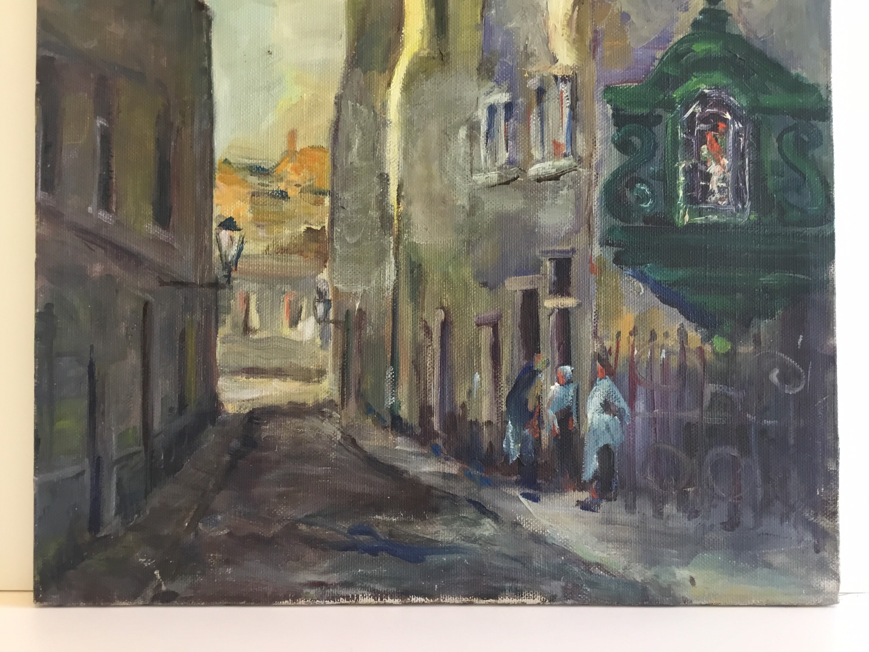 Vintage Cityscape Painting | Paul Hermans 1930s Belgium, Oil on Canvas Urban Alley — photo 8 of 11