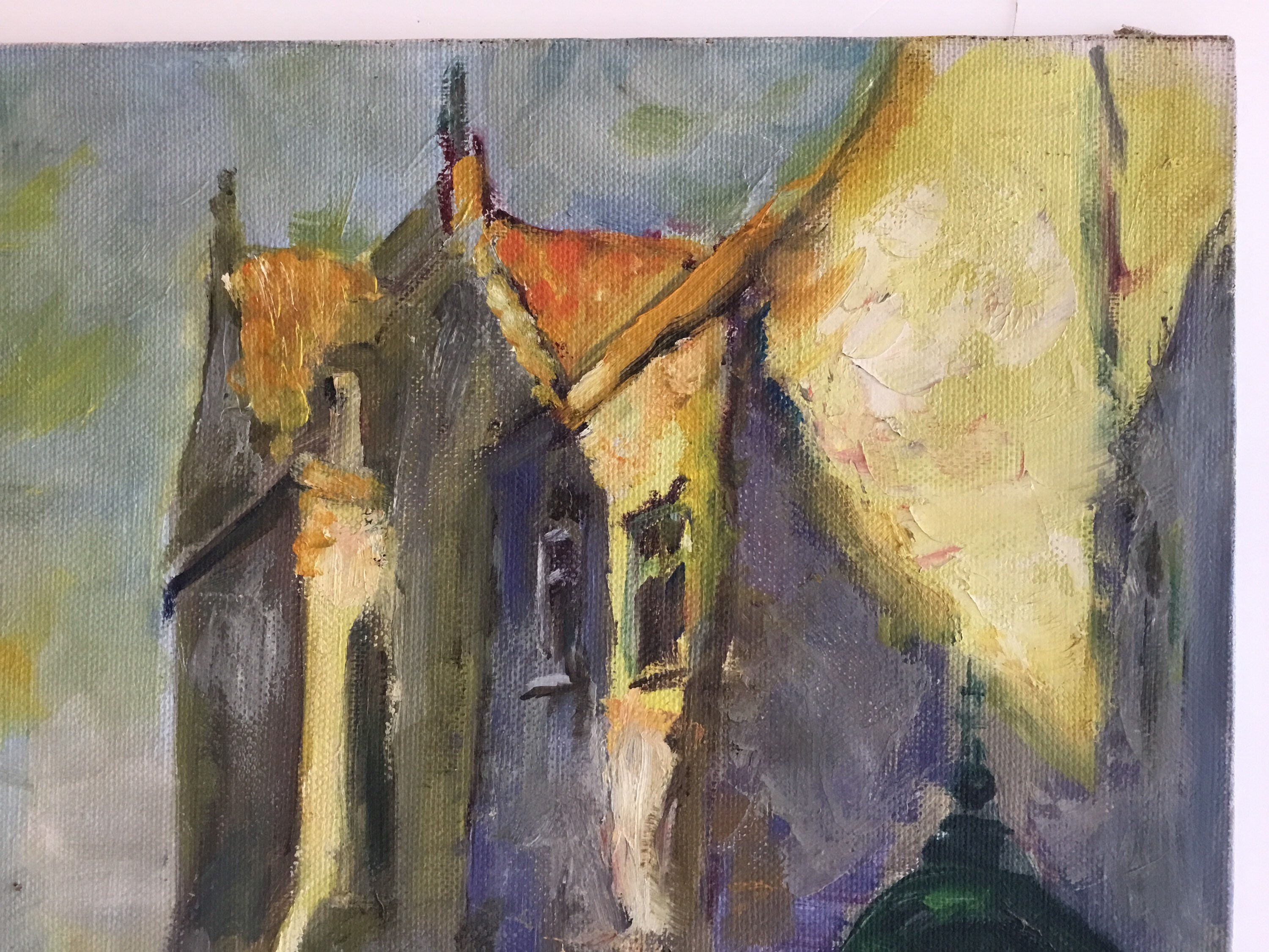 Vintage Cityscape Painting | Paul Hermans 1930s Belgium, Oil on Canvas Urban Alley — photo 9 of 11