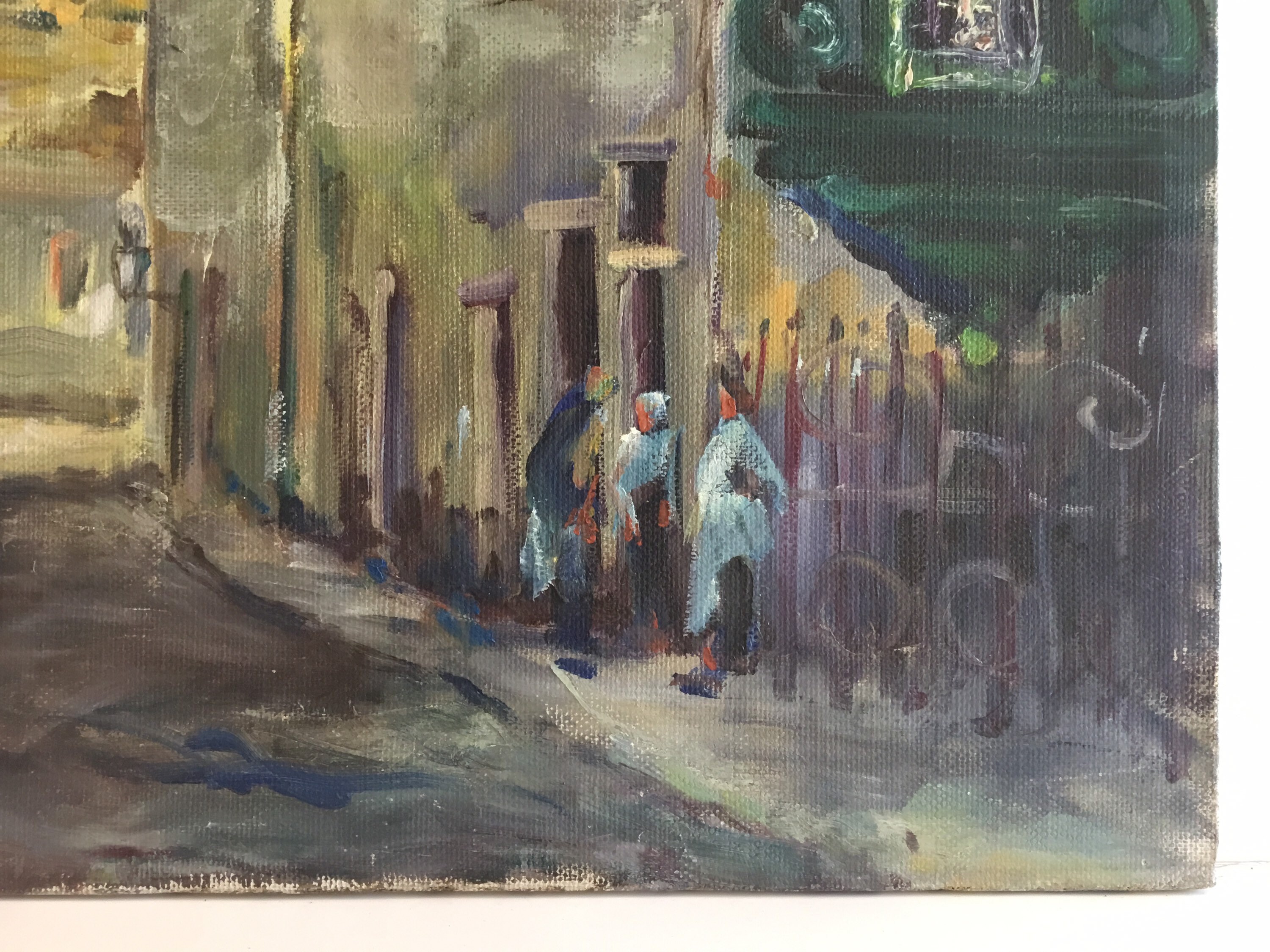 Vintage Cityscape Painting | Paul Hermans 1930s Belgium, Oil on Canvas Urban Alley — photo 10 of 11